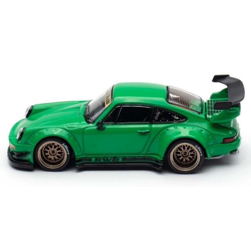 Pop Race Porsche RWB 930 Green HEC 2026 1:64 diecast model left side view
