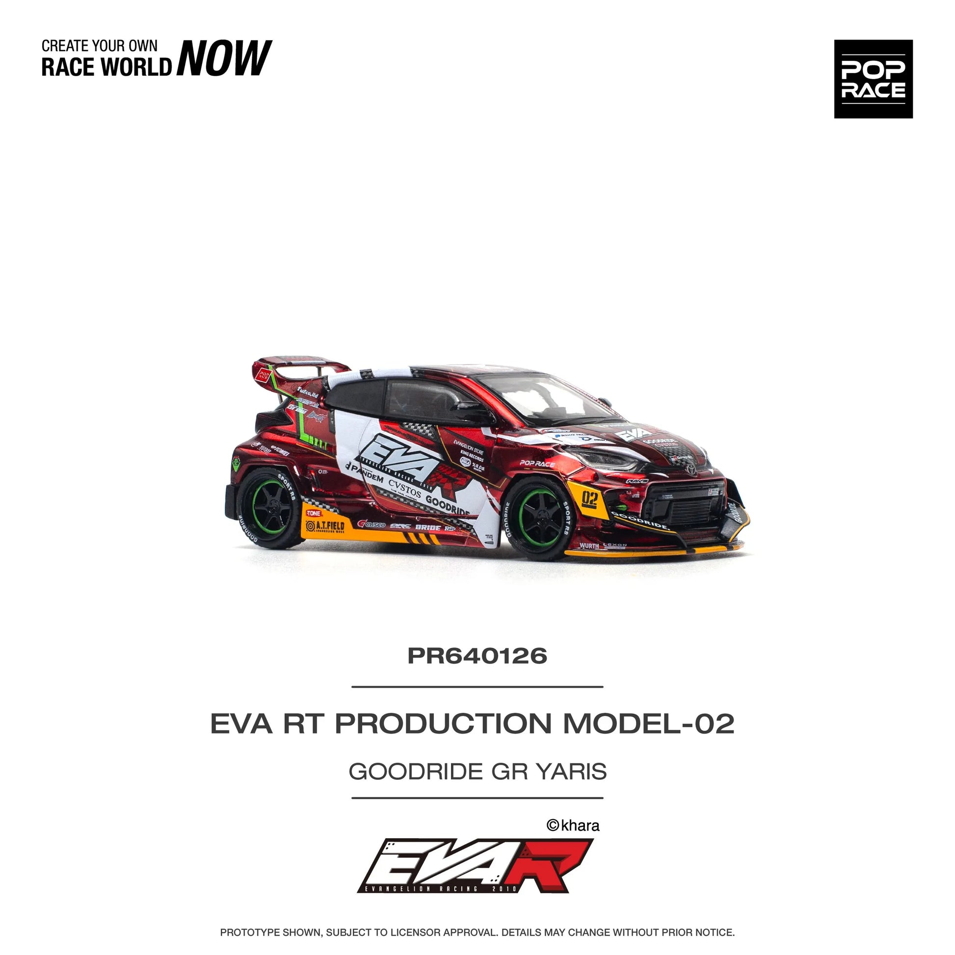 Pandem Toyota GR Yaris Eva RT Goodride 1:64 diecast front angle view