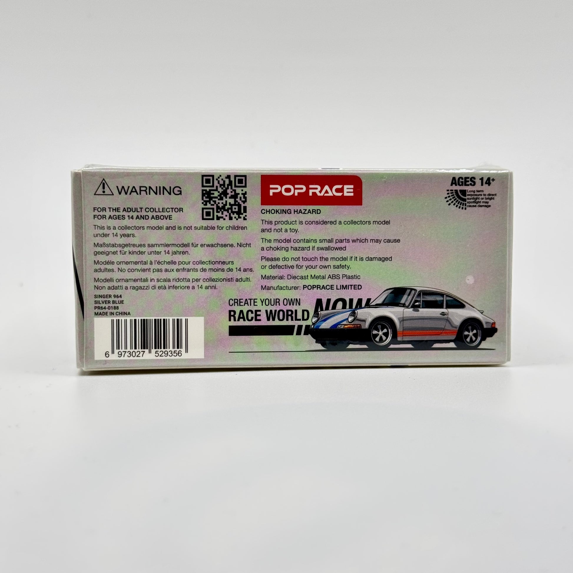 Pop Race Singer 964 diecast model packaging rear detail
