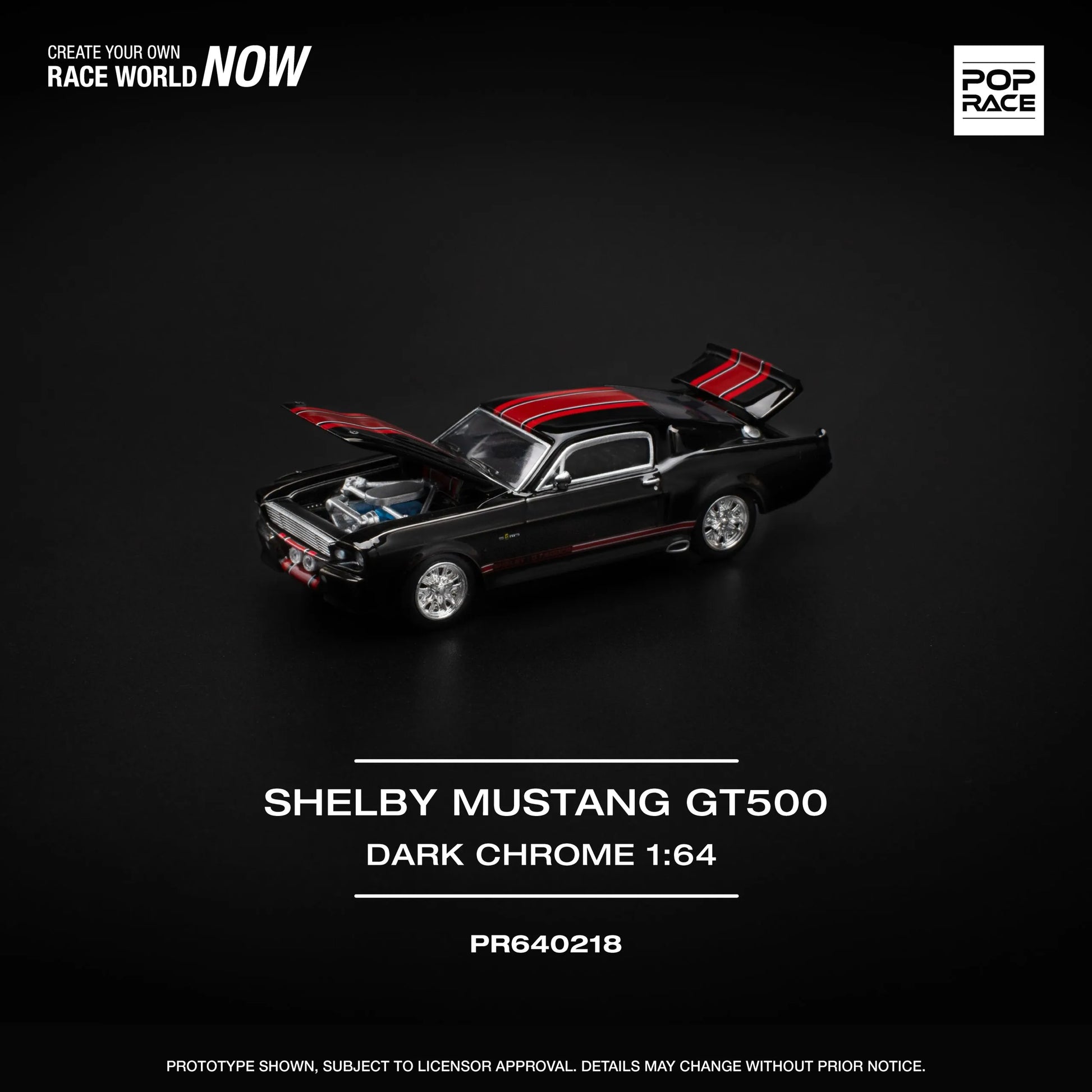 Shelby Mustang GT500 Dark Chrome 1:64 diecast open hood engine detail