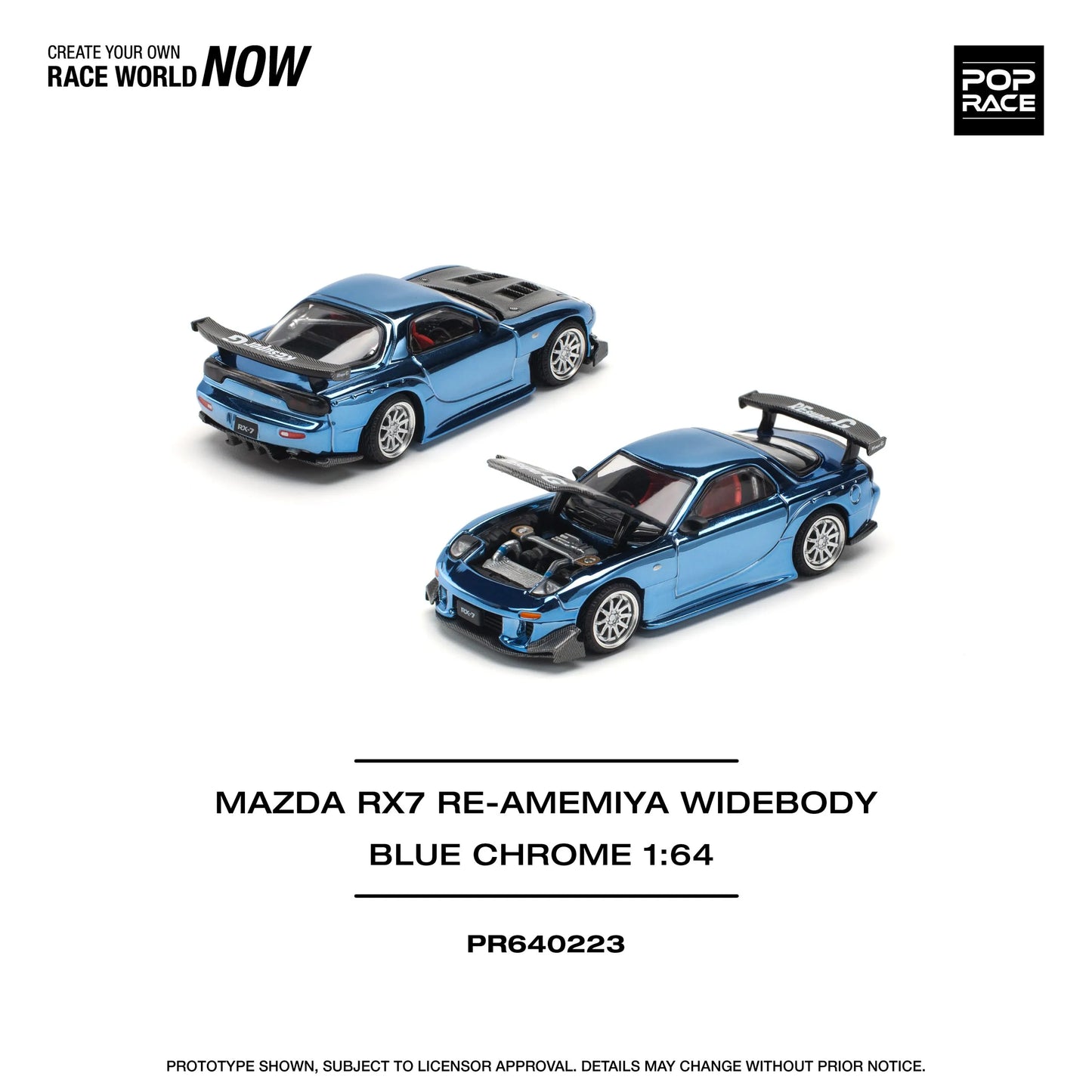 Pop Race Mazda RX7 Re-Amemiya PR64-0223 1:64 diecast front three quarter view