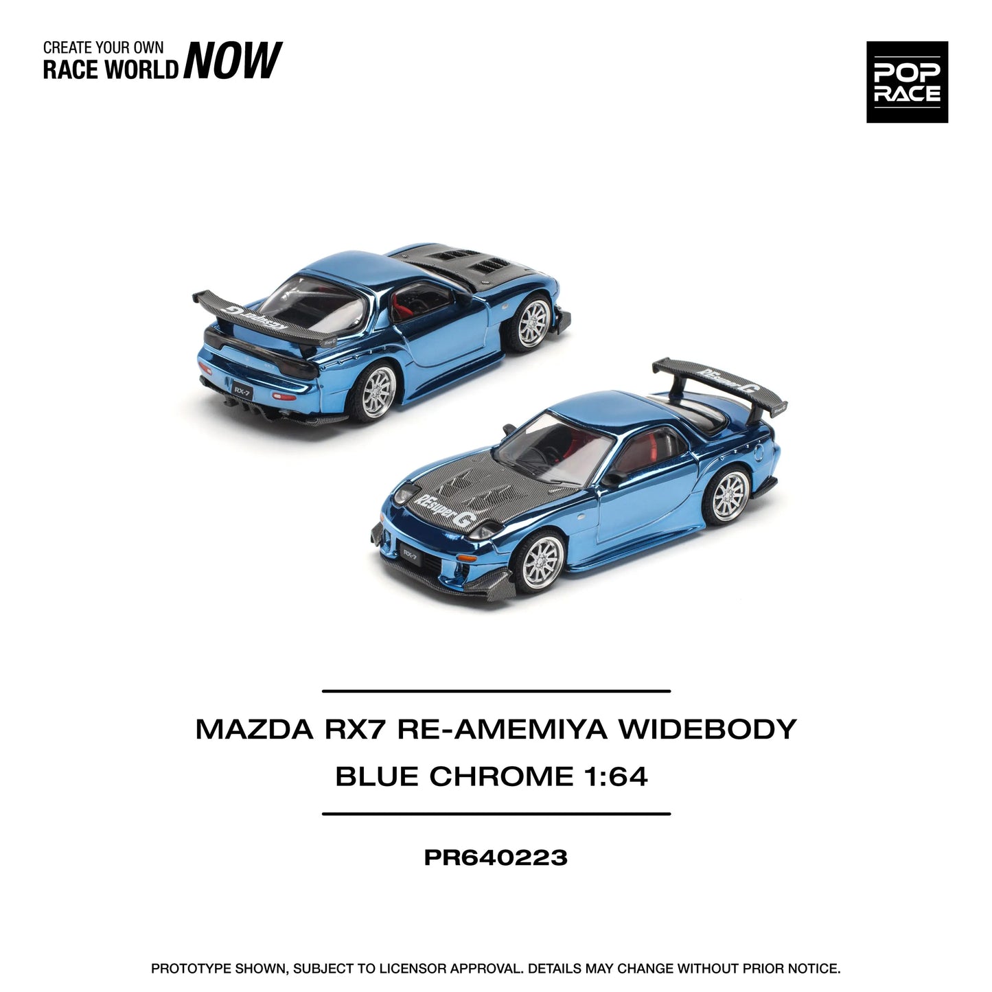 Pop Race Mazda RX7 Re-Amemiya 1:64 diecast rear three quarter view