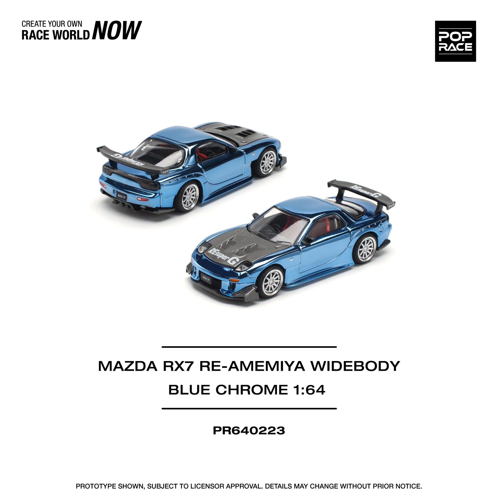 Pop Race Mazda RX7 Re-Amemiya 1:64 diecast rear three quarter view