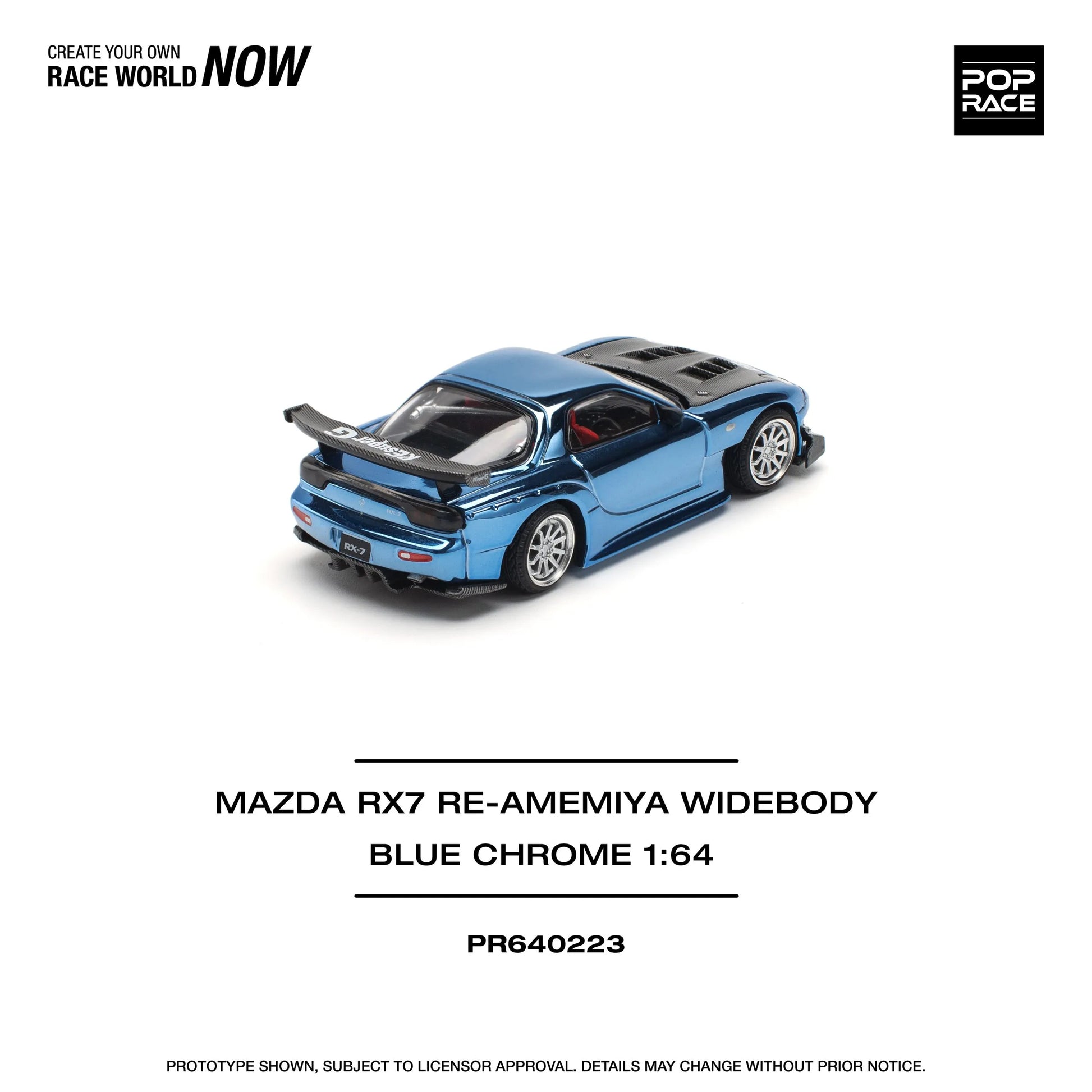 Pop Race Mazda RX7 Re-Amemiya 1:64 diecast rear three quarter view