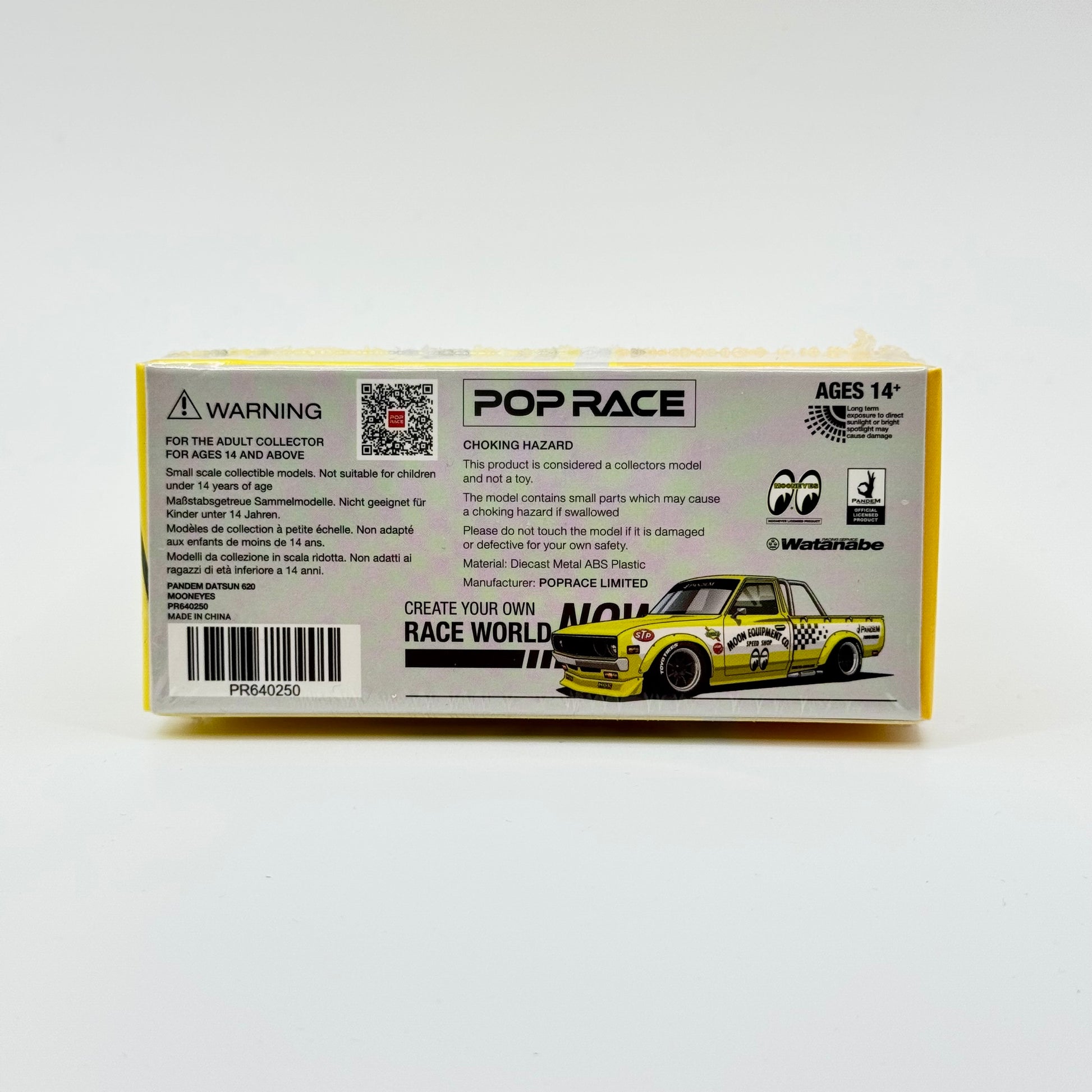 Datsun 620 Pandem Mooneyes diecast model packaging rear view