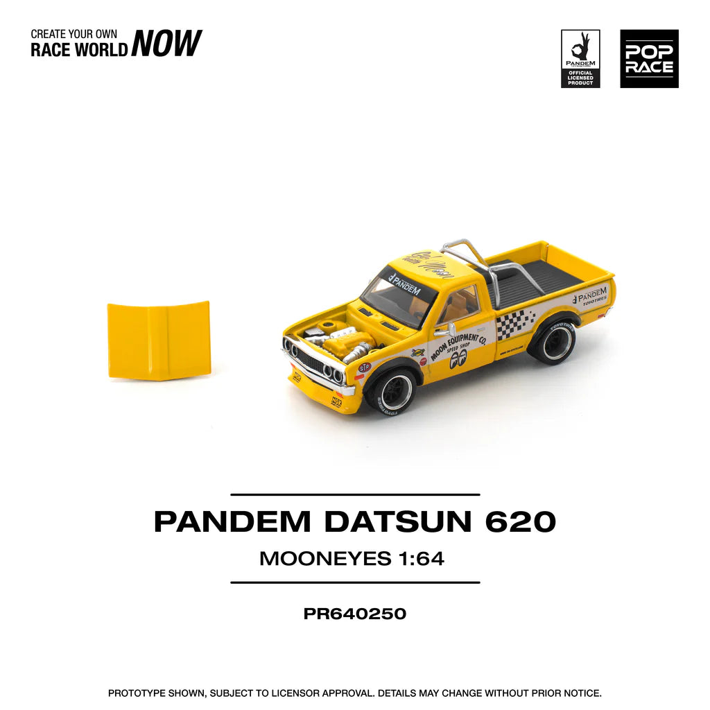 Datsun 620 Pandem Mooneyes 1:64 diecast front angle view