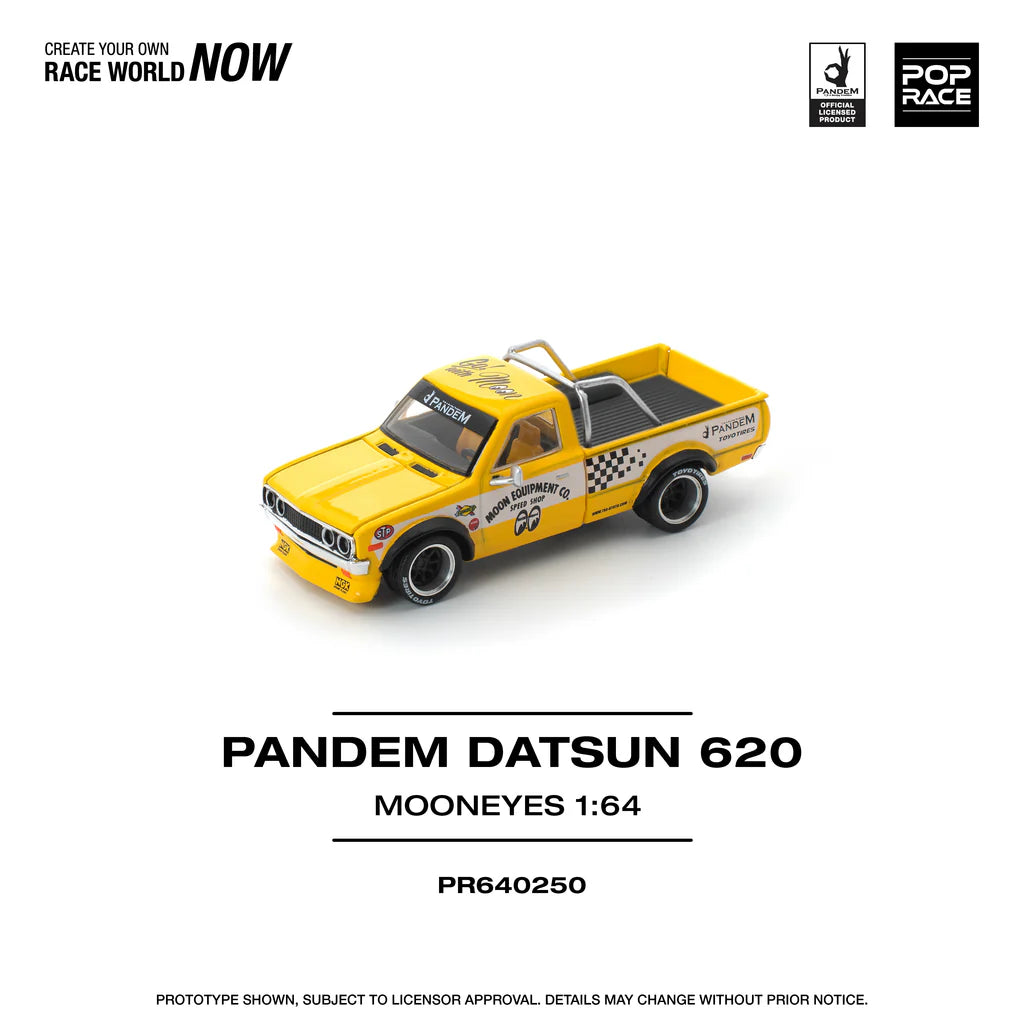 Datsun 620 Pandem Mooneyes 1:64 diecast front angle view