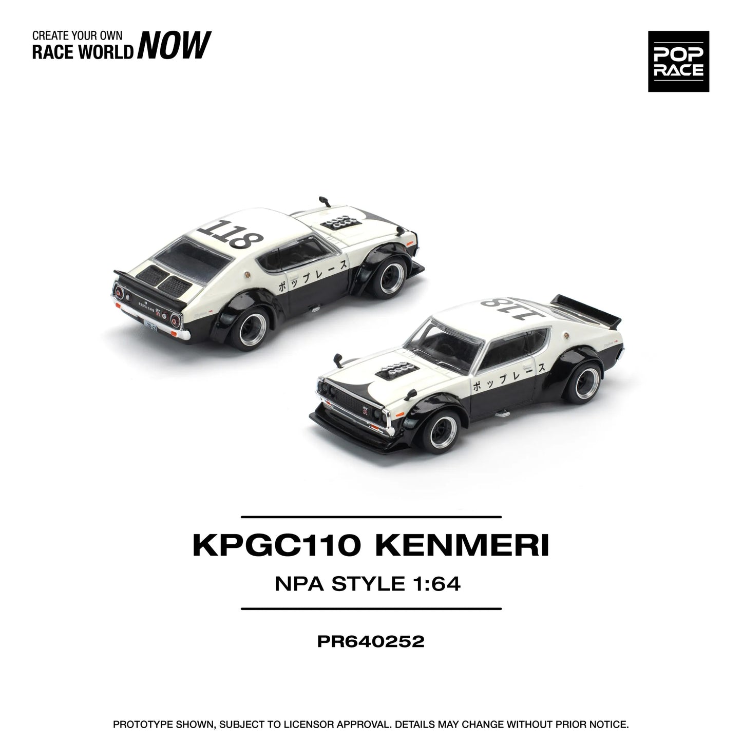 Skyline KPGC110 Kenmeri 1:64 diecast front and back angle view