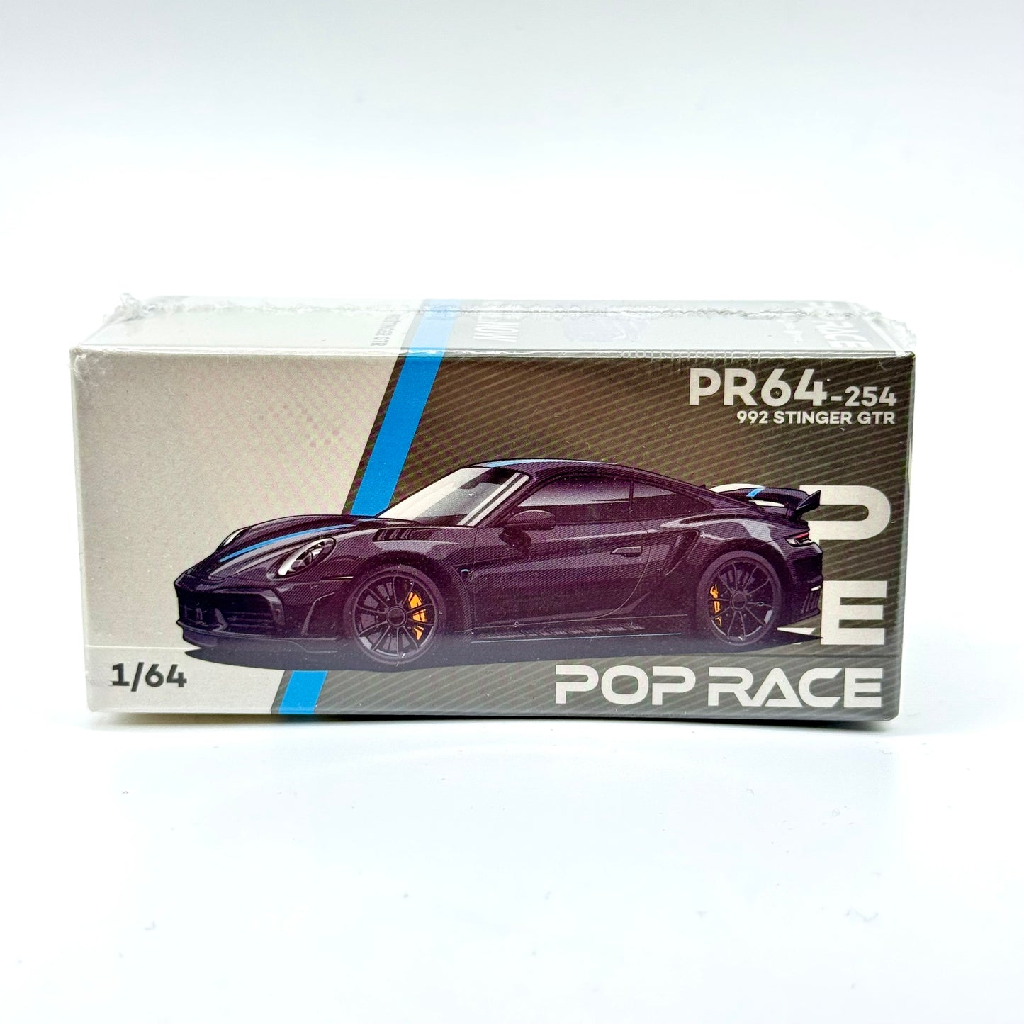 Pop Race PR64-0254 Porsche 992 Stinger GTR Carbon Edition Blue Line 1:64 diecast box front