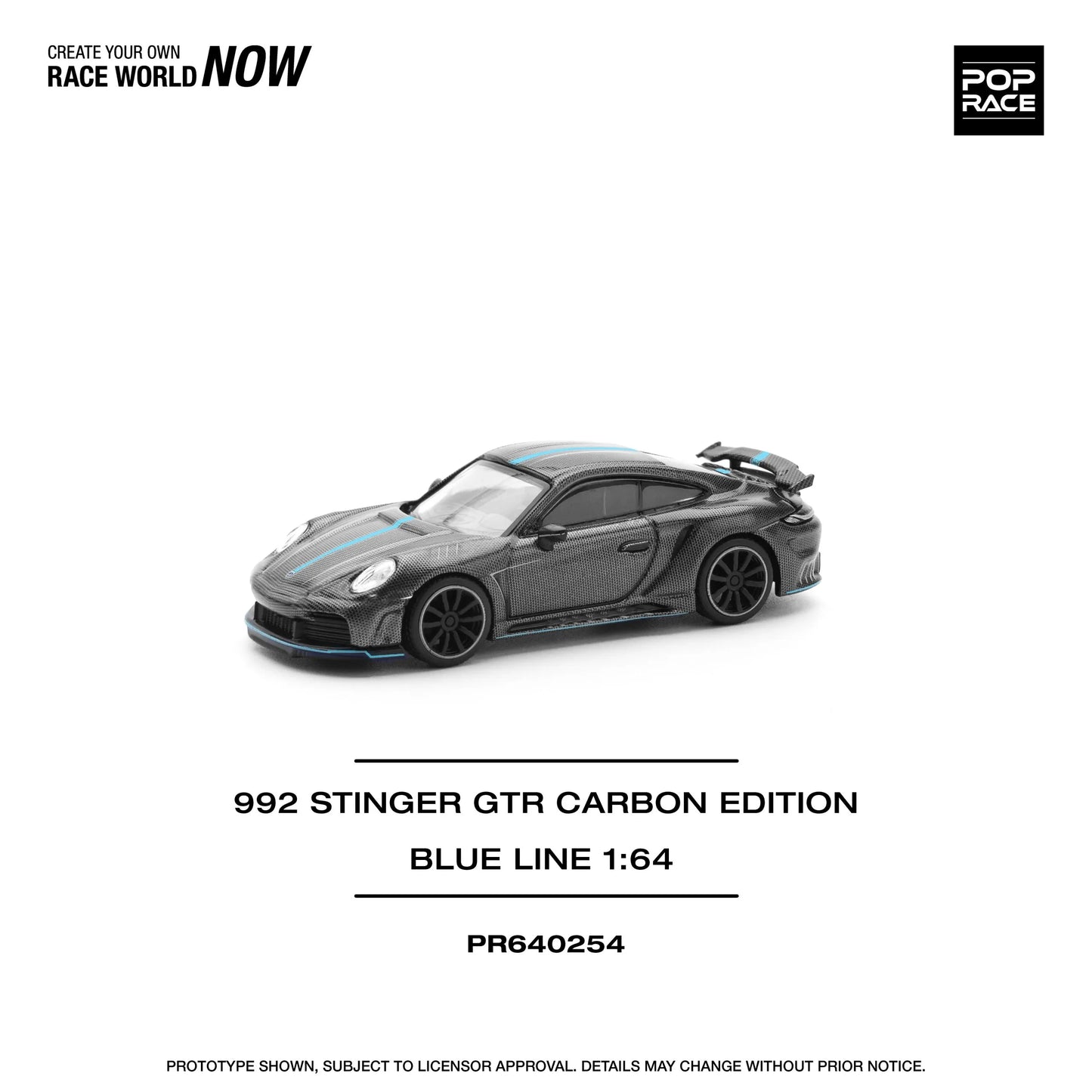 Porsche 911 992 Stinger GTR Blue Line 1:64 diecast front angle view