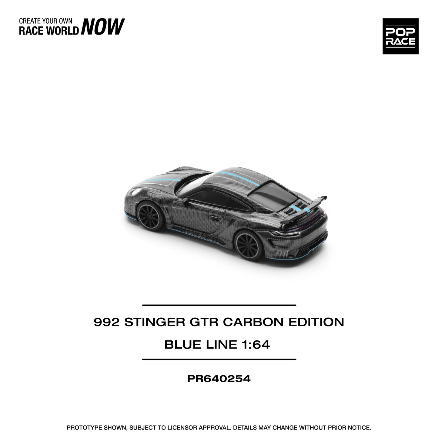 Porsche 992 Stinger GTR Carbon Blue Line 1:64 diecast rear close detail