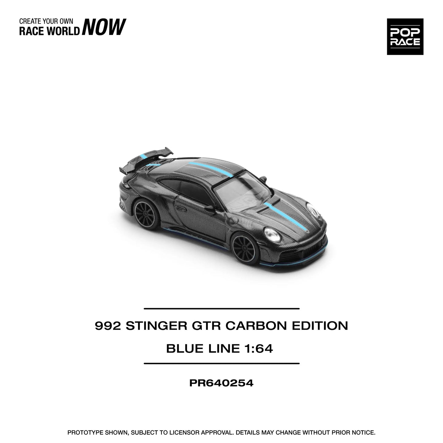 Porsche 911 992 Stinger GTR Blue Line 1:64 diecast front angle view