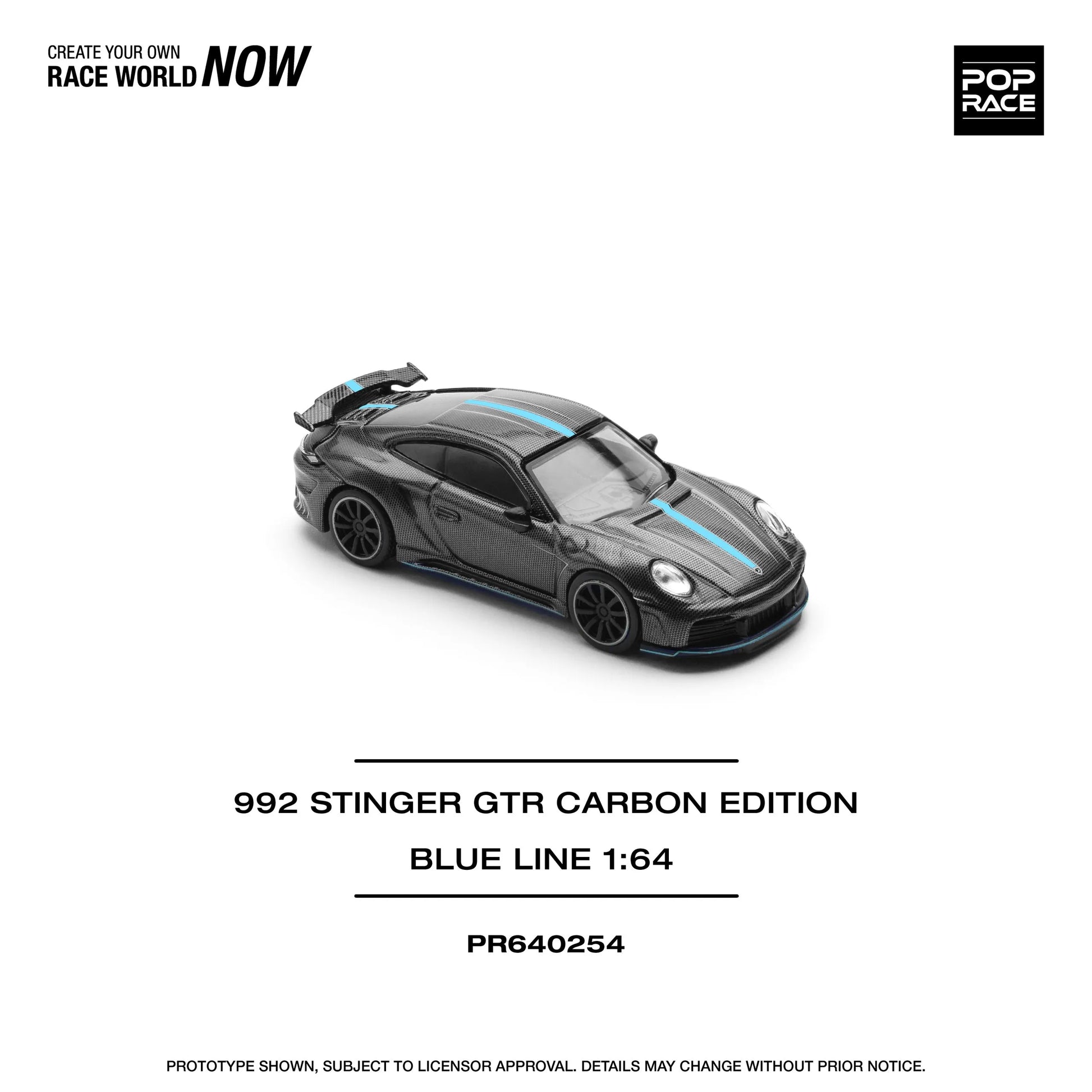 Porsche 911 992 Stinger GTR Blue Line 1:64 diecast front angle view