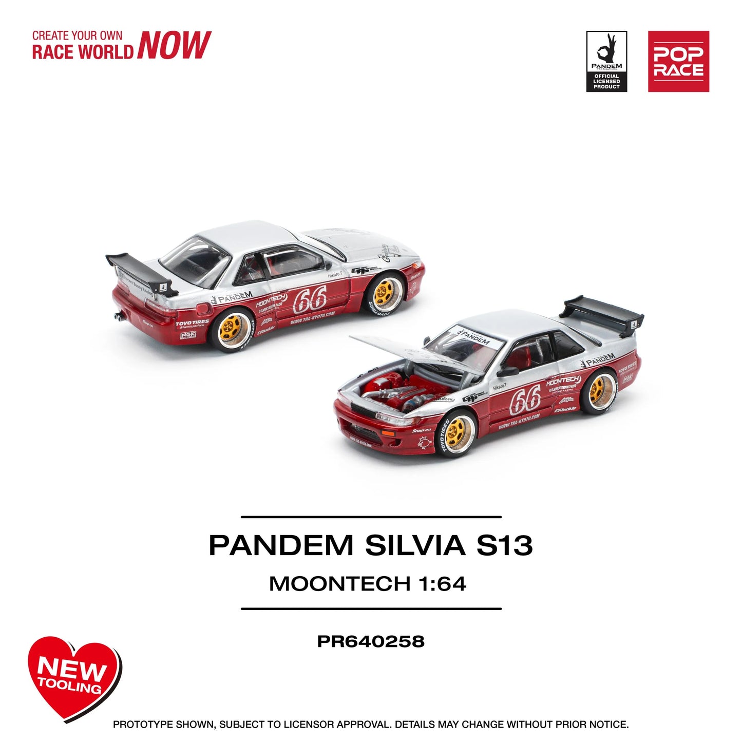 Pandem Nissan Silvia S13 new tooling 1:64 diecast front and back angle view