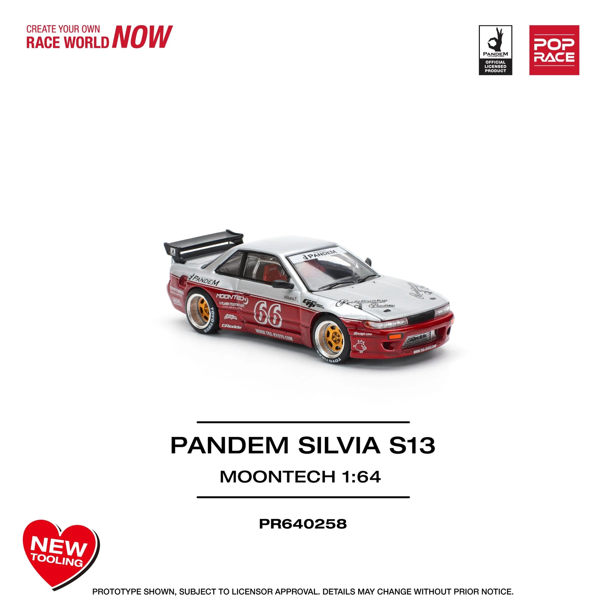 Pandem Nissan Silvia S13 new tooling 1:64 diecast front angle view