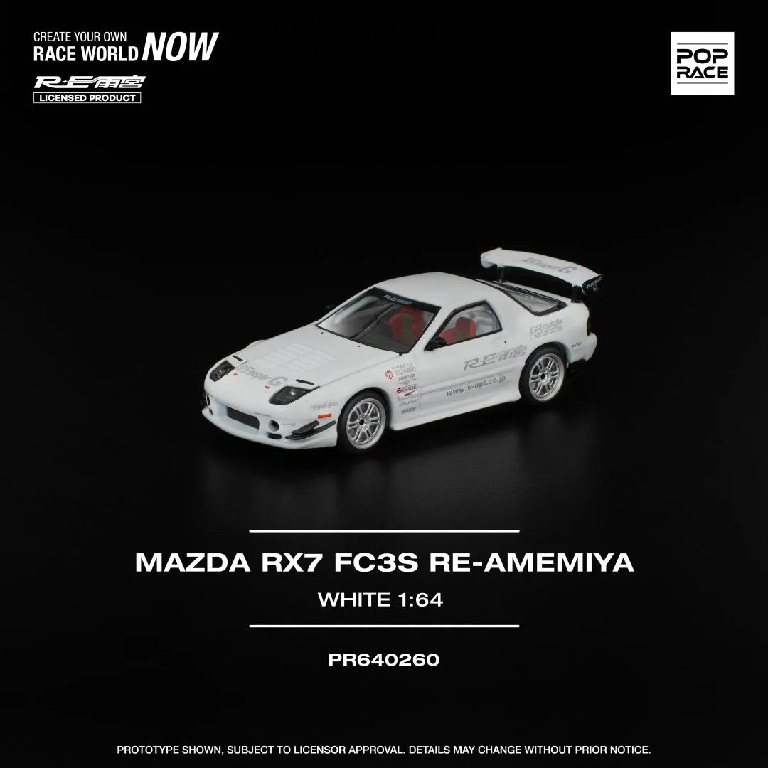 Mazda RX-7 FC3S RE Amemiya White 1:64 diecast front angle view