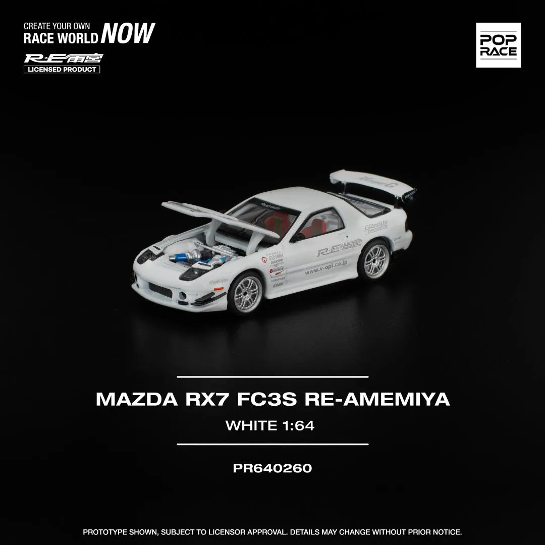 Mazda RX-7 FC3S RE Amemiya White 1:64 diecast front angle view