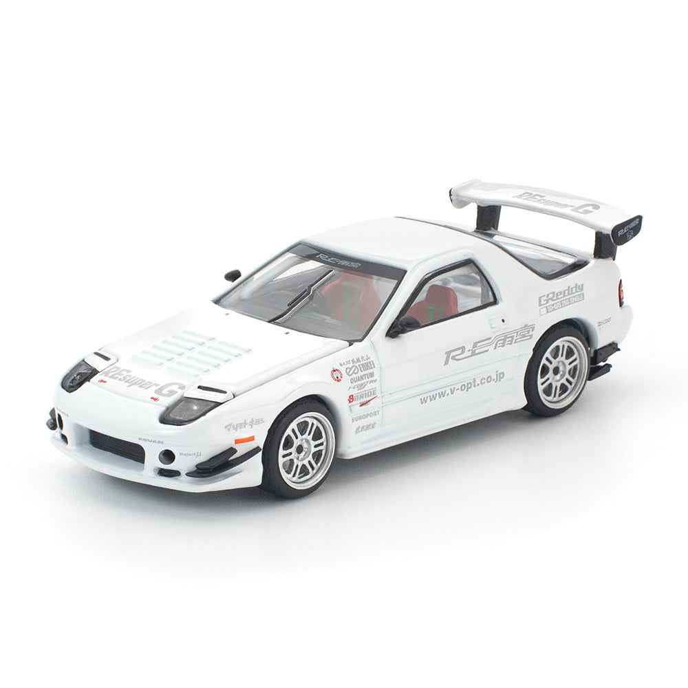 Mazda RX-7 FC3S RE Amemiya White 1:64 diecast front angle view