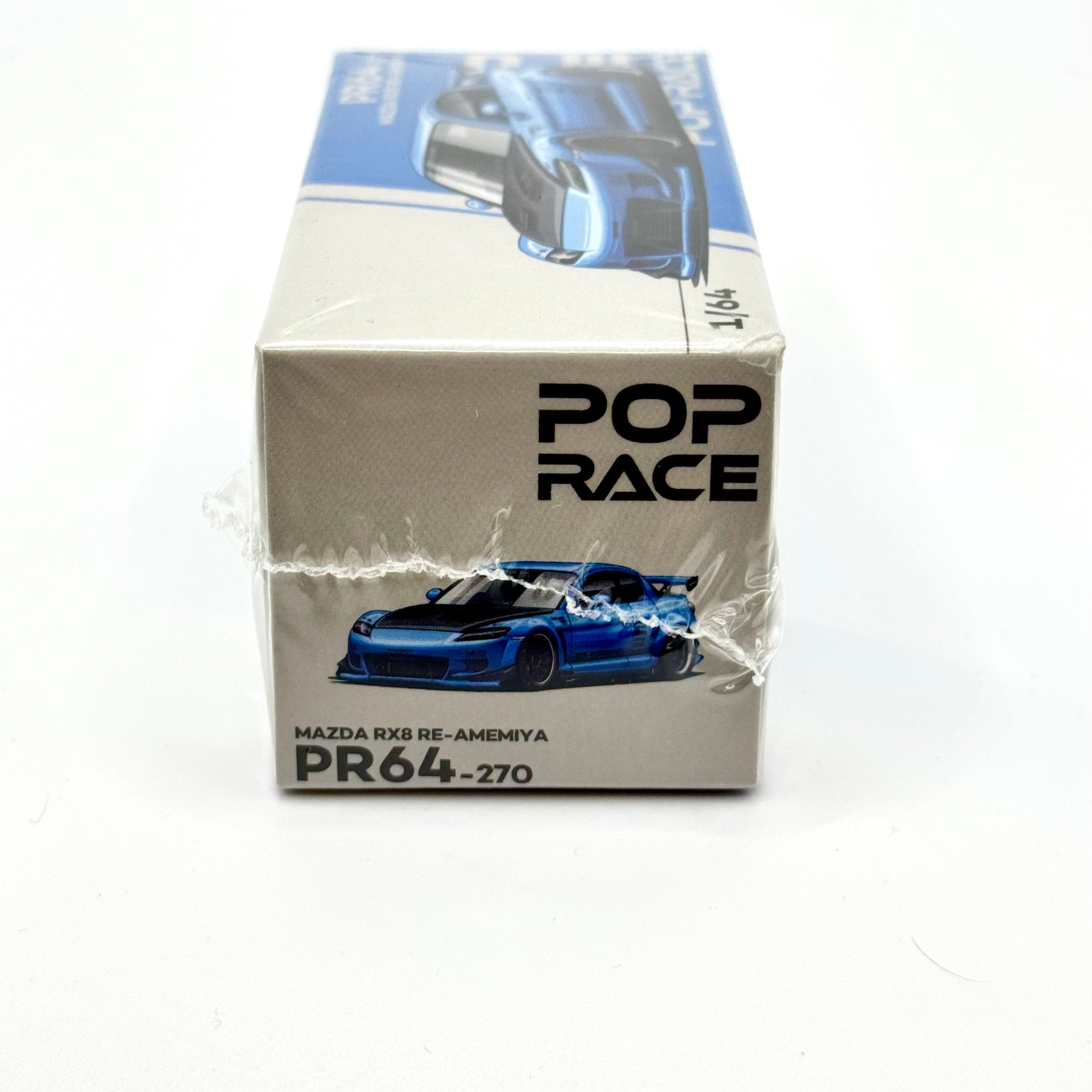 Pop Race Mazda RX-8 RE Amemiya 1:64 diecast box side profile