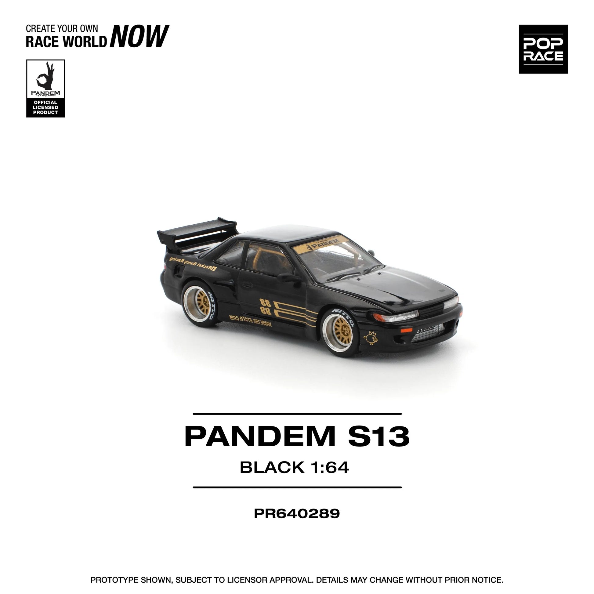 Pandem Nissan Silvia S13 Black 1:64 diecast front angle view