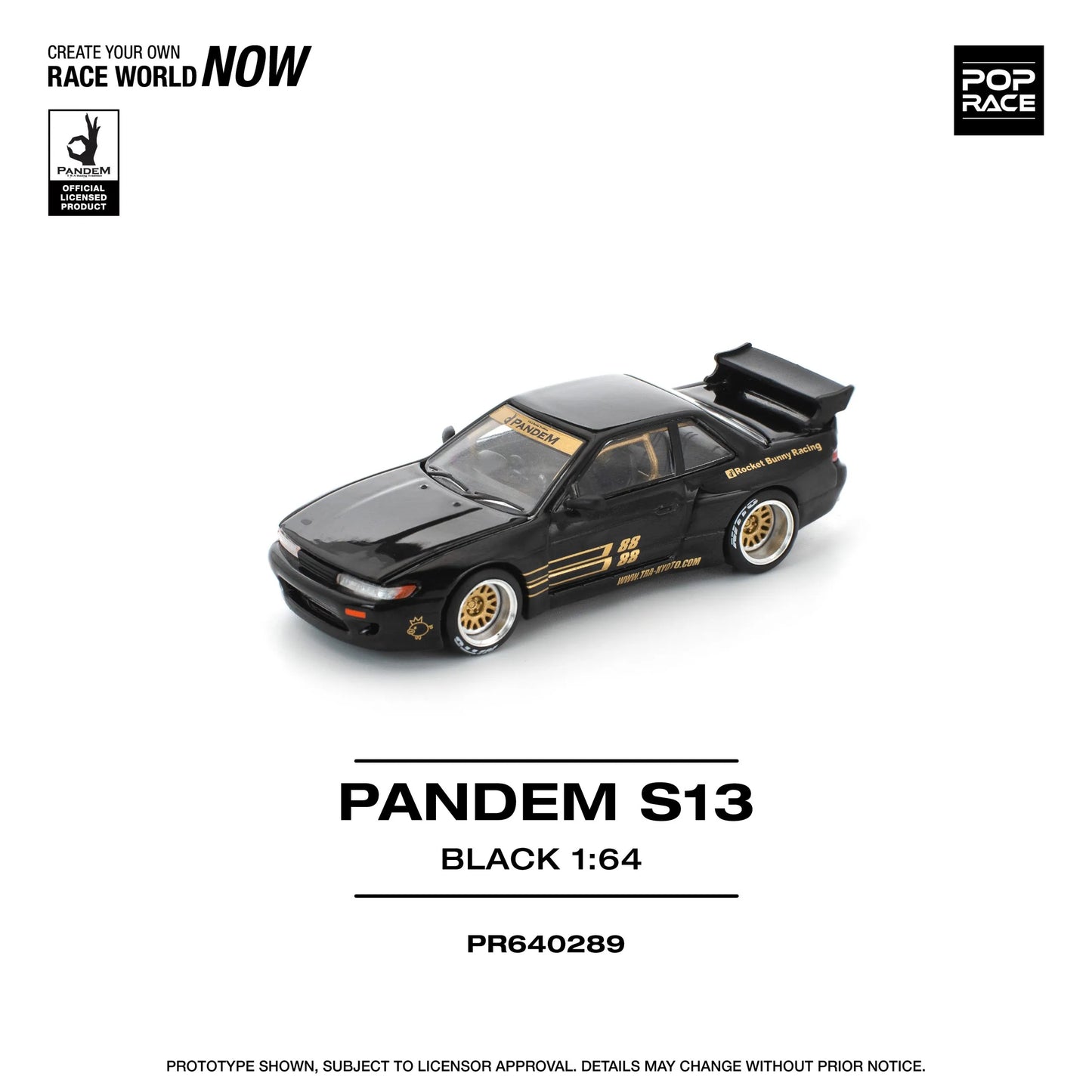 Pandem Nissan Silvia S13 Black 1:64 diecast front angle view