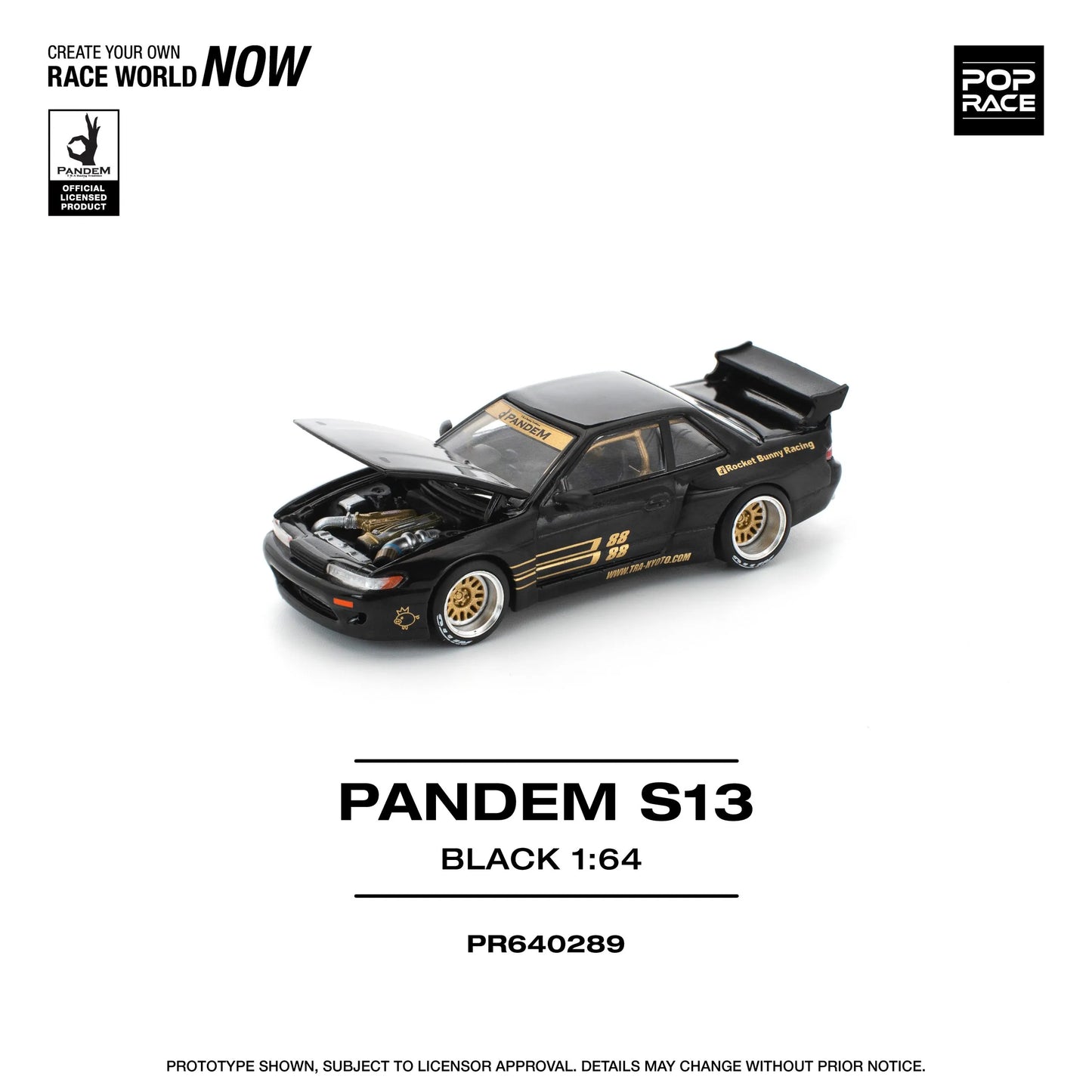 Pandem Nissan Silvia S13 Black 1:64 diecast open hood engine detail