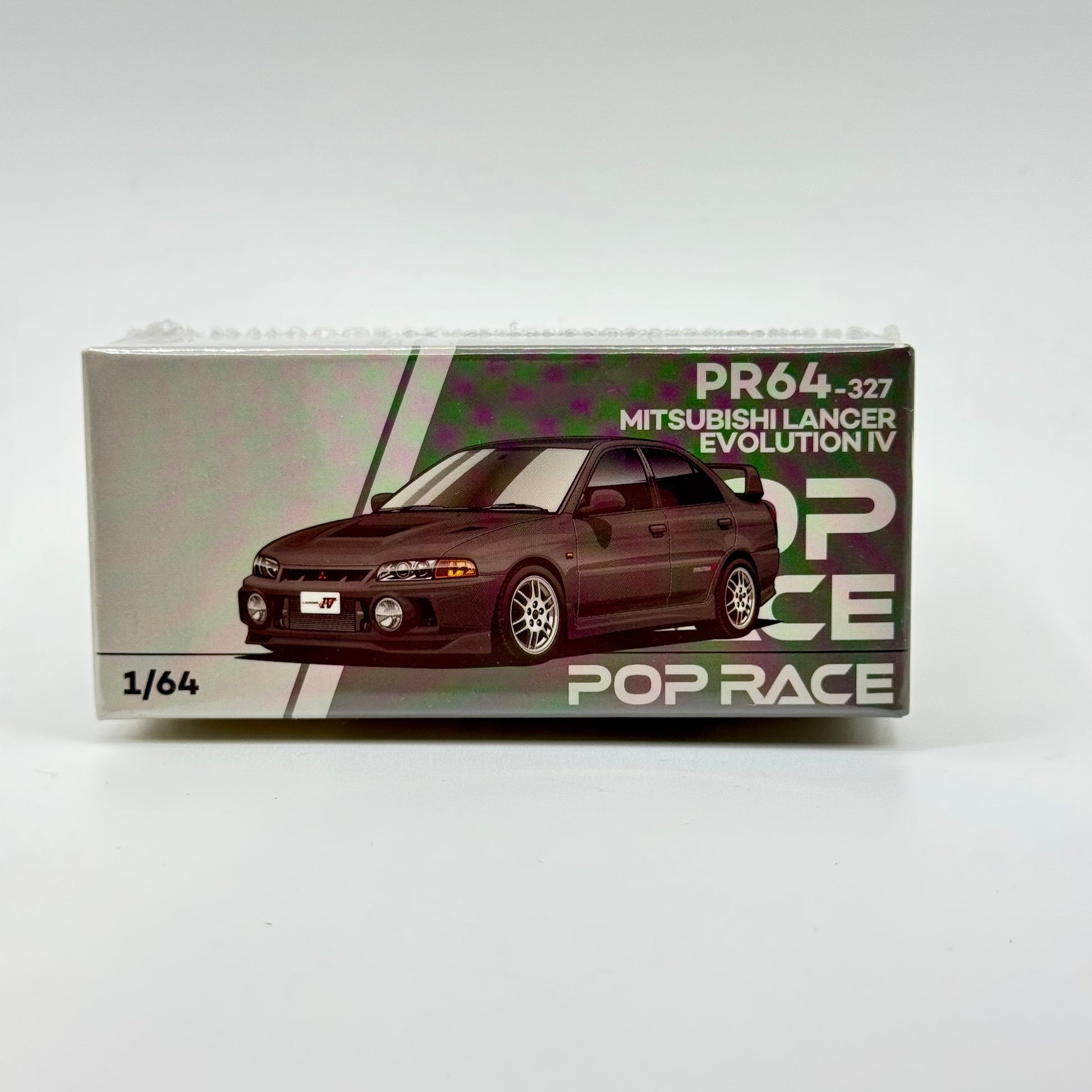 Pop Race PR64-0327 Mitsubishi Lancer Evolution IV 1:64 diecast box front view
