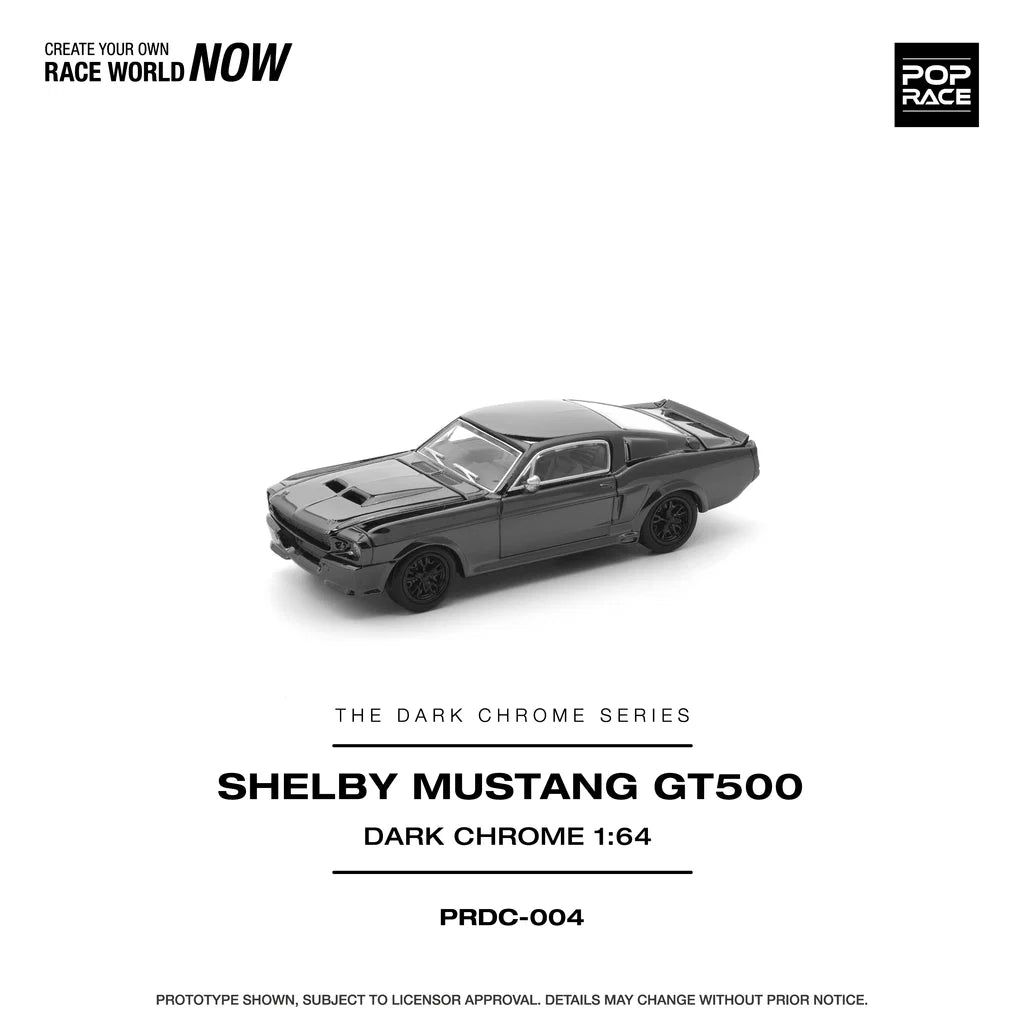 Pop Race Shelby Mustang GT500 Dark Chrome 1:64 diecast model car front three-quarter view
