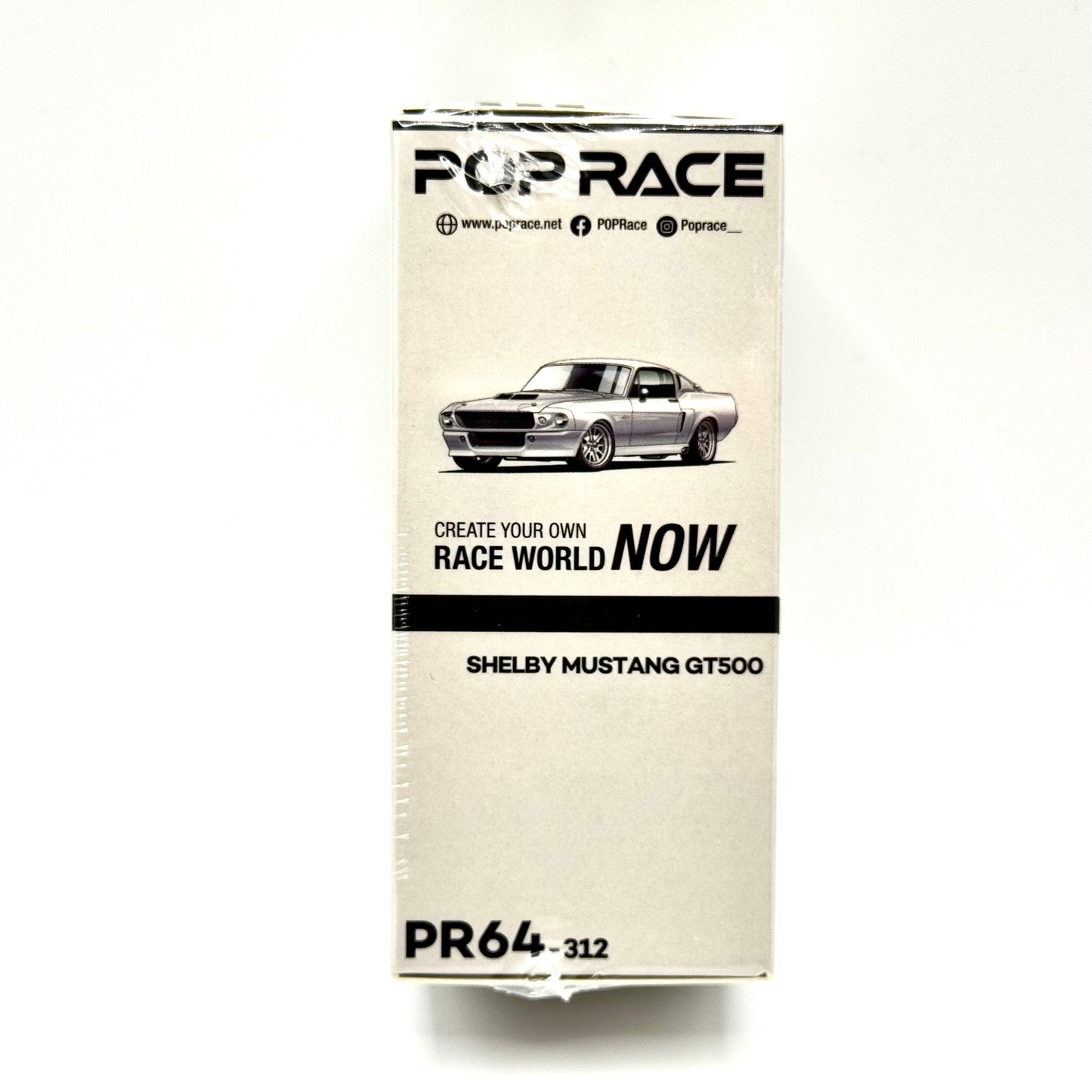 Pop Race Shelby Mustang GT500 Silver Chrome 1:64 model car packaging side view