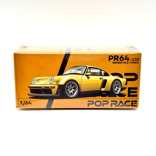 Pop Race Singer DLS Turbo Gold 1:64 diecast model car boxed front view