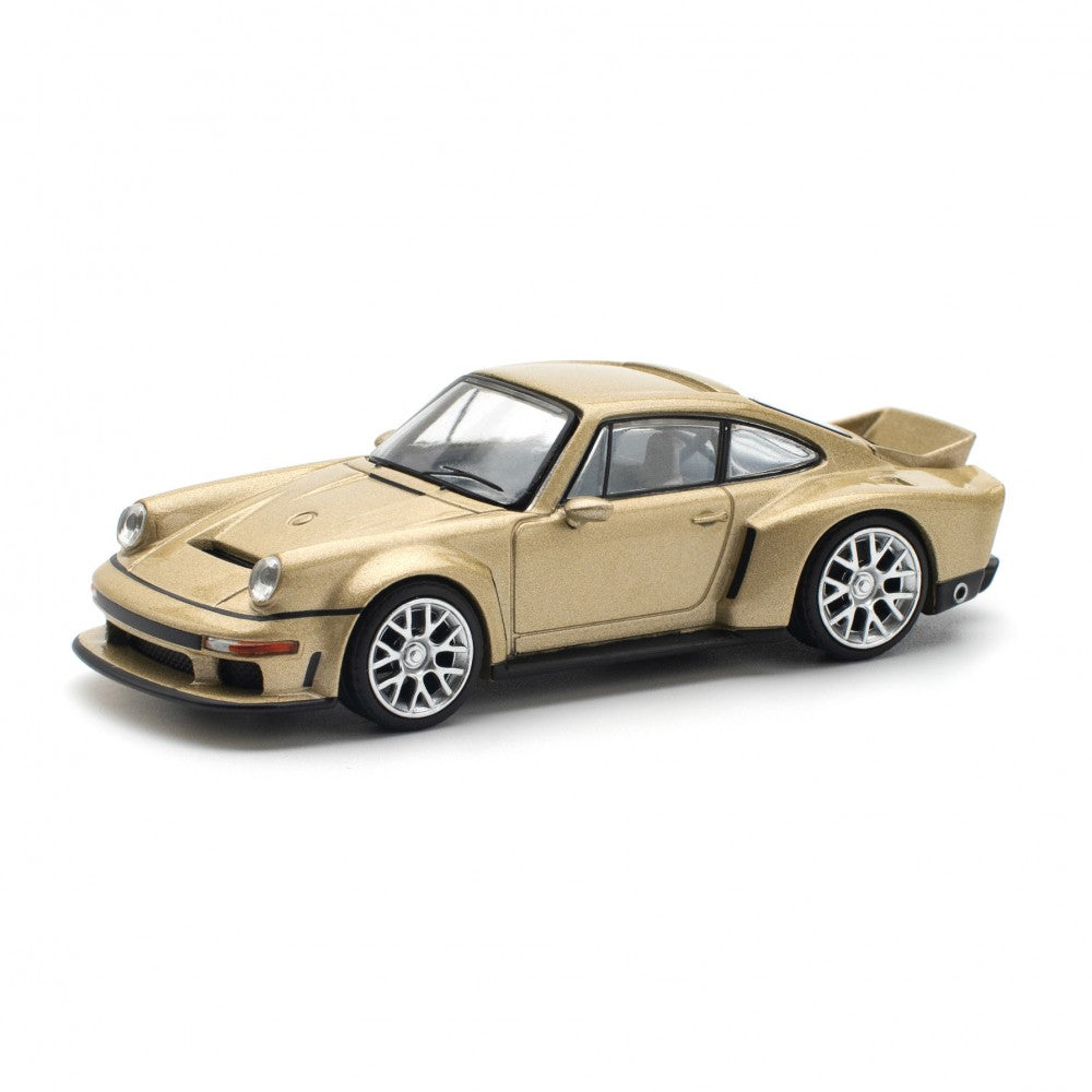 Pop Race Singer DLS Turbo Gold 1:64 diecast model front three-quarter view