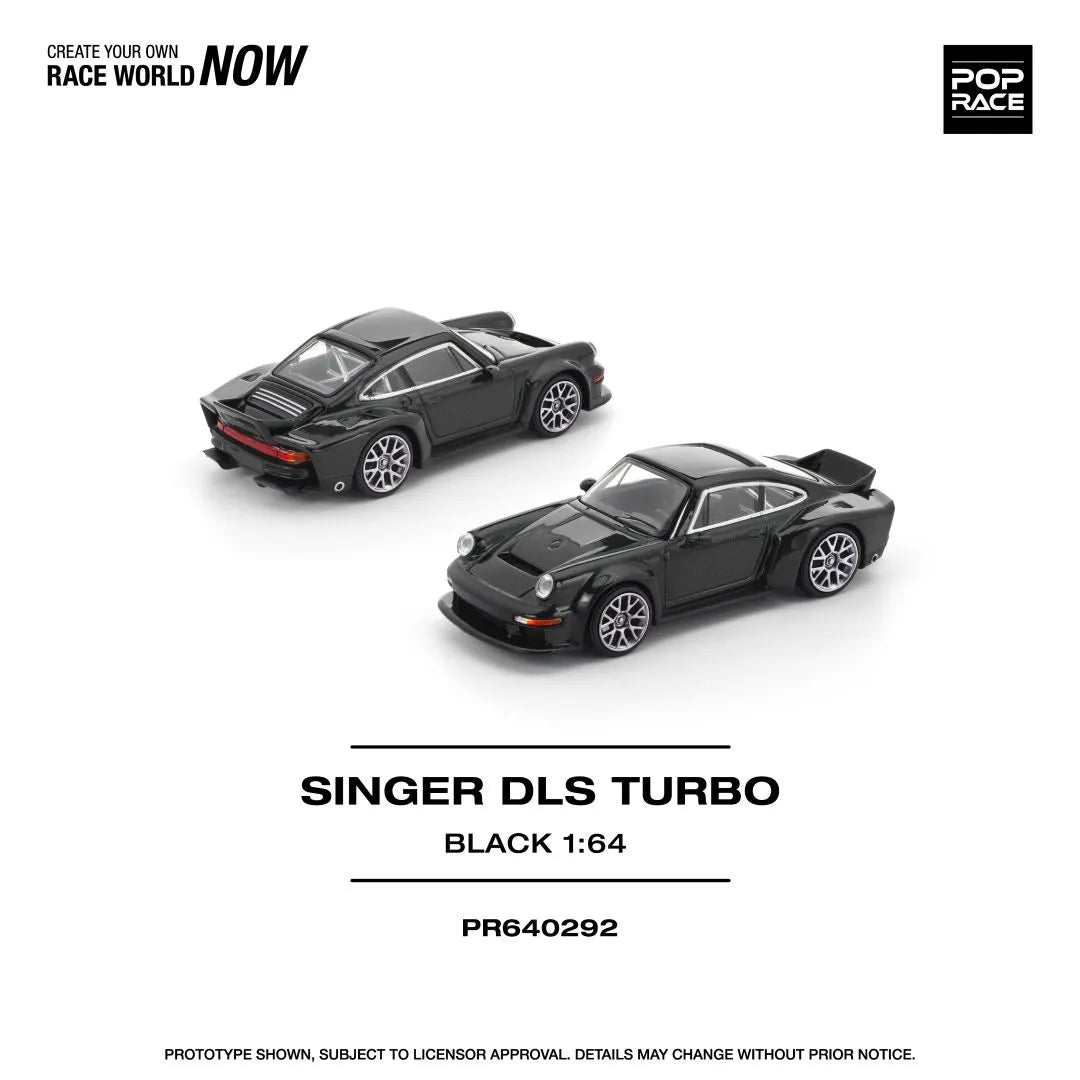 Pop Race Singer DLS Turbo Road Black 1:64 diecast model front three-quarter view