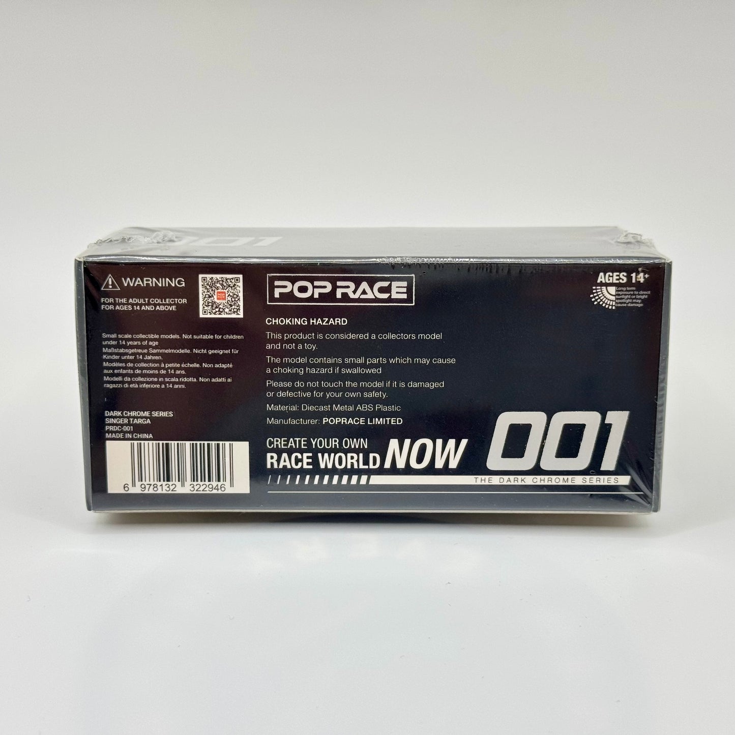 Pop Race Singer Targa Dark Chrome 1:64 model car boxed rear view PRDC-001