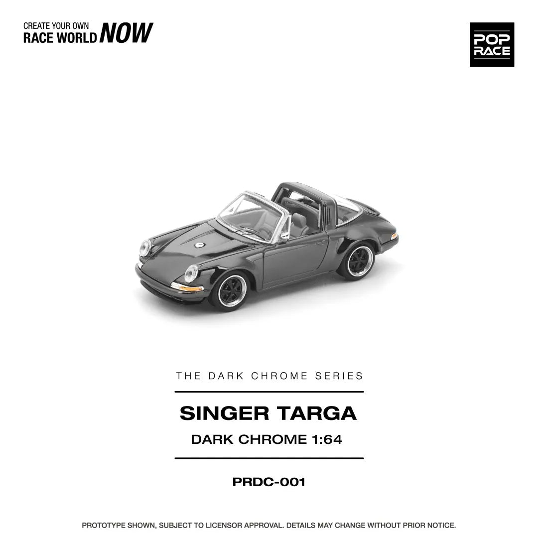 Pop Race Singer Targa Dark Chrome 1:64 diecast model car front three-quarter view