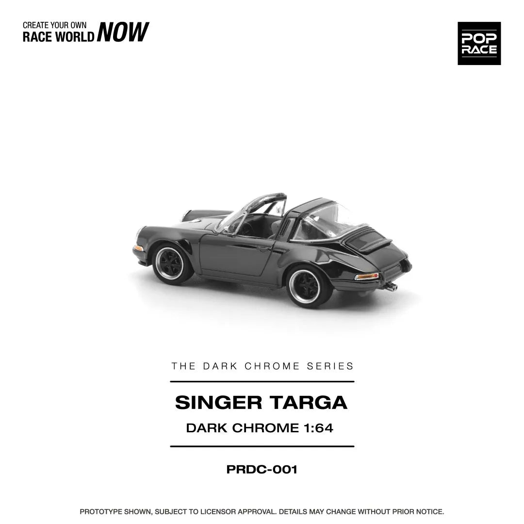 Pop Race Singer Targa Dark Chrome 1:64 diecast model car rear three-quarter view