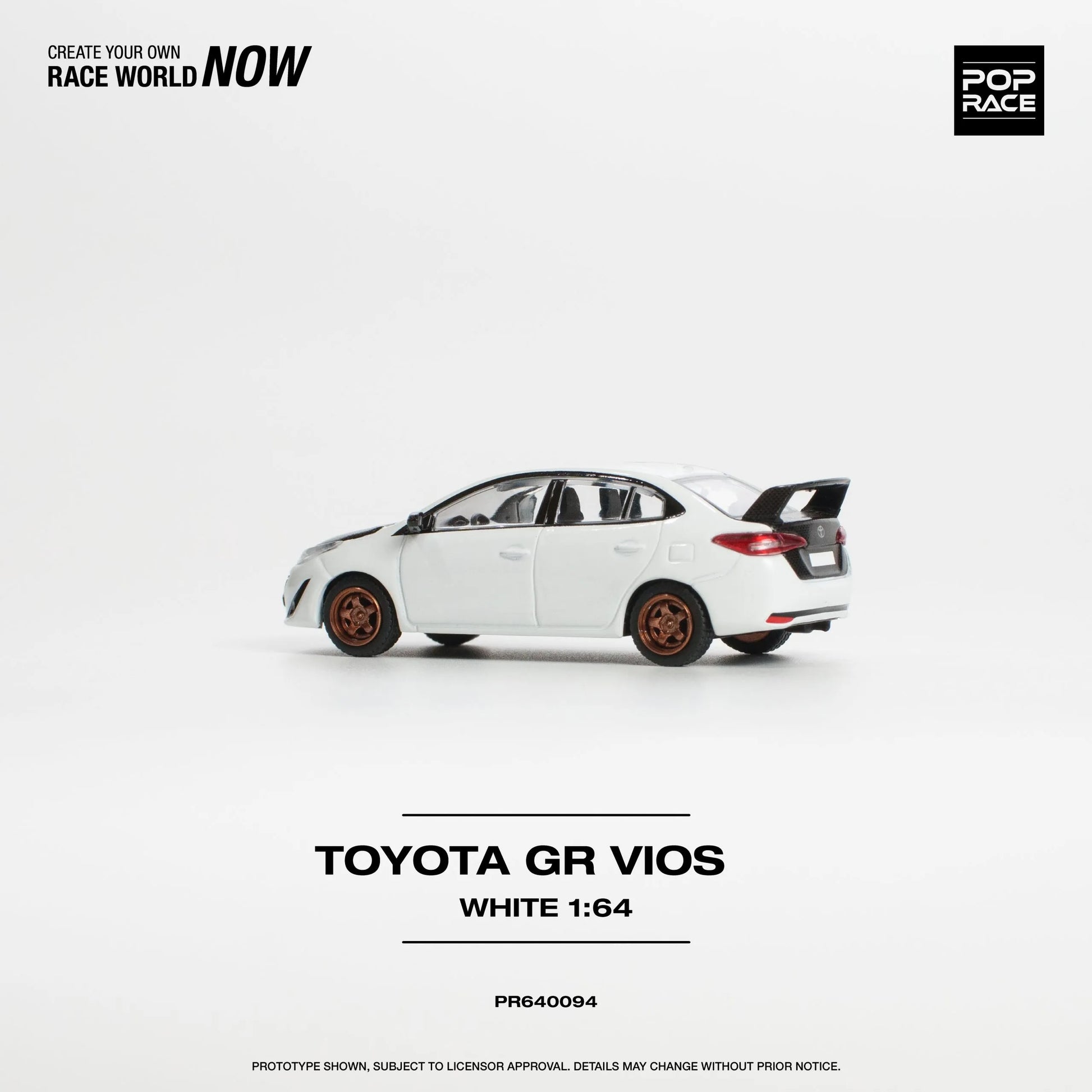 Rear view of Toyota GR Vios White Pop Race 1:64 diecast car