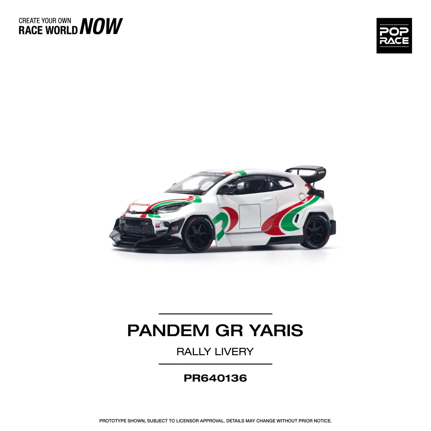 Pop Race GR Yaris Pandem Rally Livery diecast – Left side angle with rally decals
