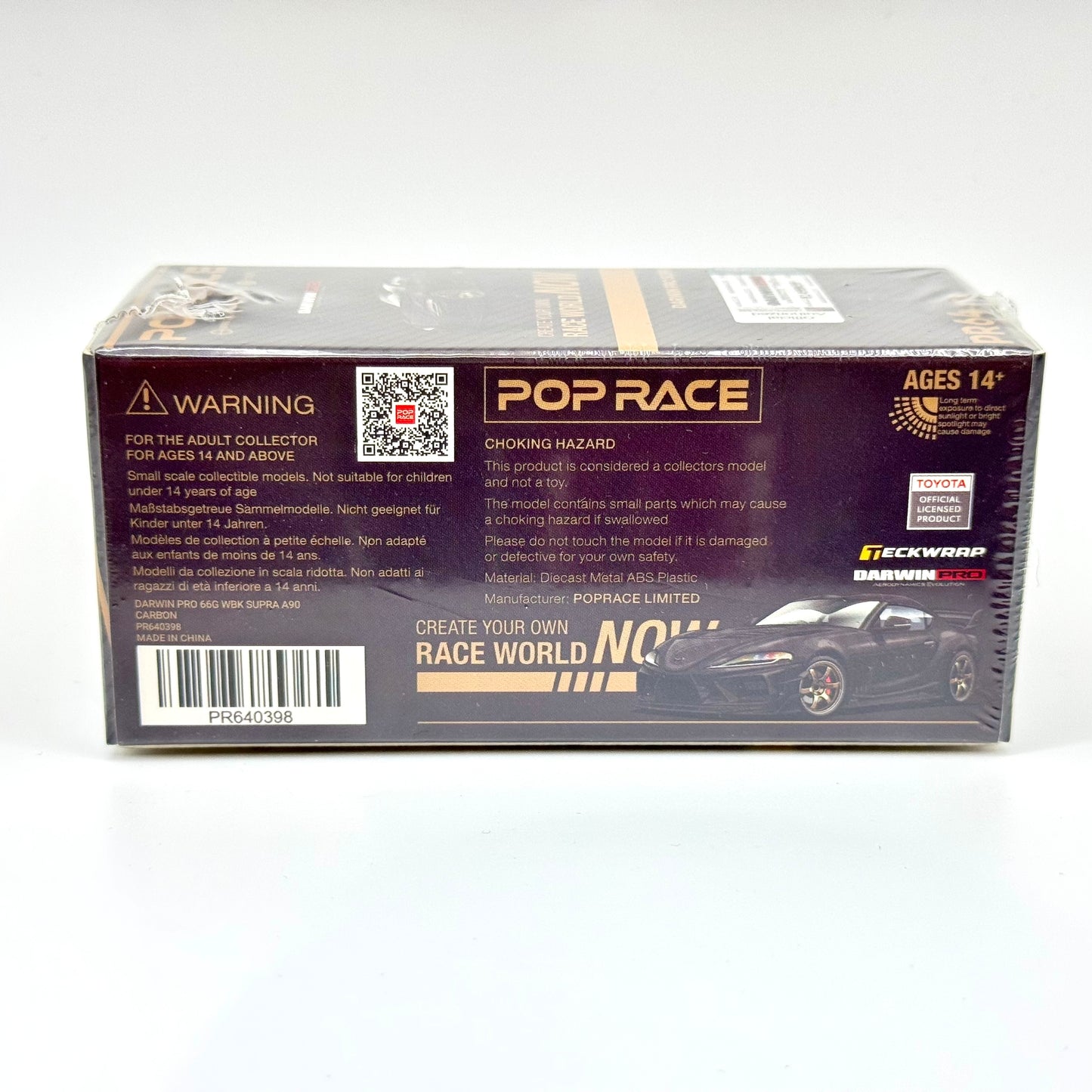 Pop Race Toyota Supra A90 Darwin Pro 66G WBK Carbon Edition 1:64 diecast model boxed rear view