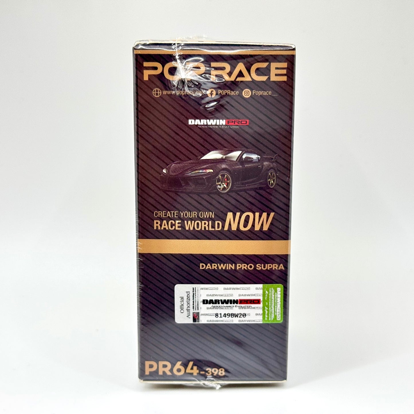 Pop Race Toyota Supra A90 Darwin Pro 66G WBK Carbon Edition 1:64 model packaging side view