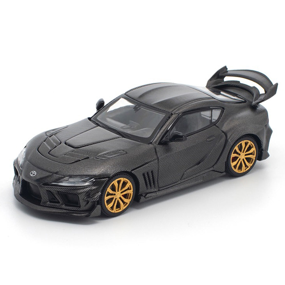 Pop Race Toyota Supra A90 Darwin Pro 66G WBK Carbon Edition 1:64 diecast model front three-quarter view