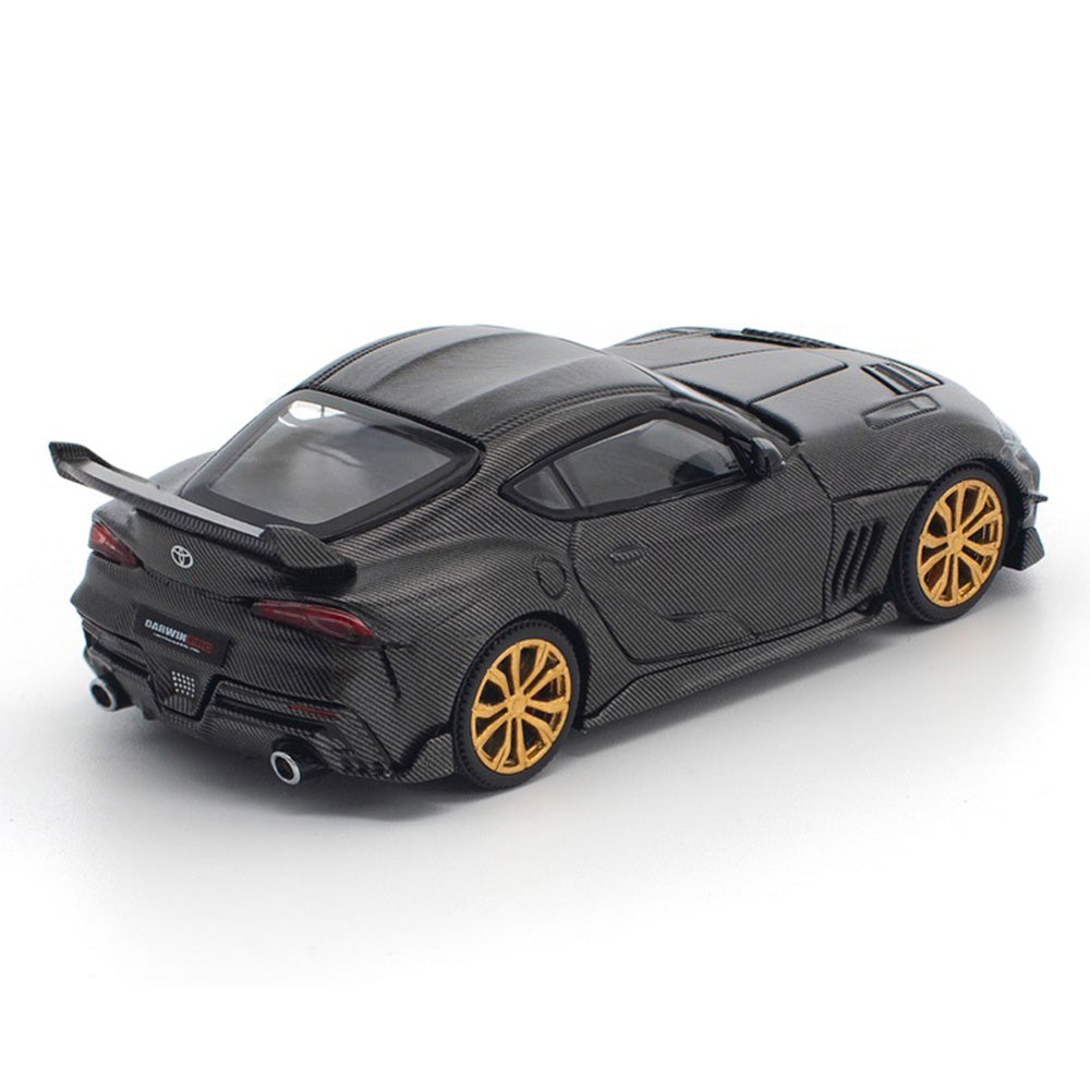 Pop Race Toyota Supra A90 Darwin Pro 66G WBK Carbon Edition 1:64 diecast model rear three-quarter view