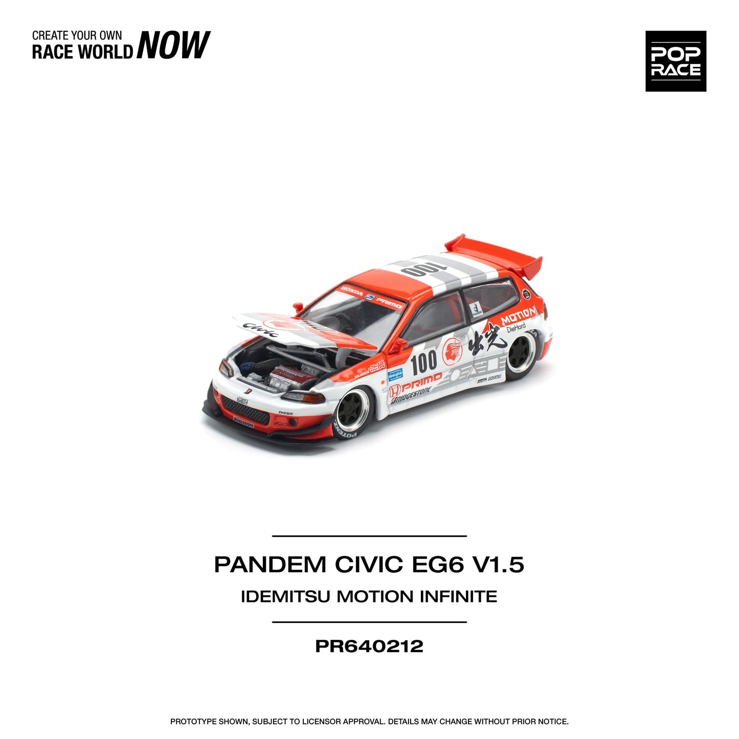 Pop Race Honda Civic EG6 Pandem v1.5 open hood showing engine detail