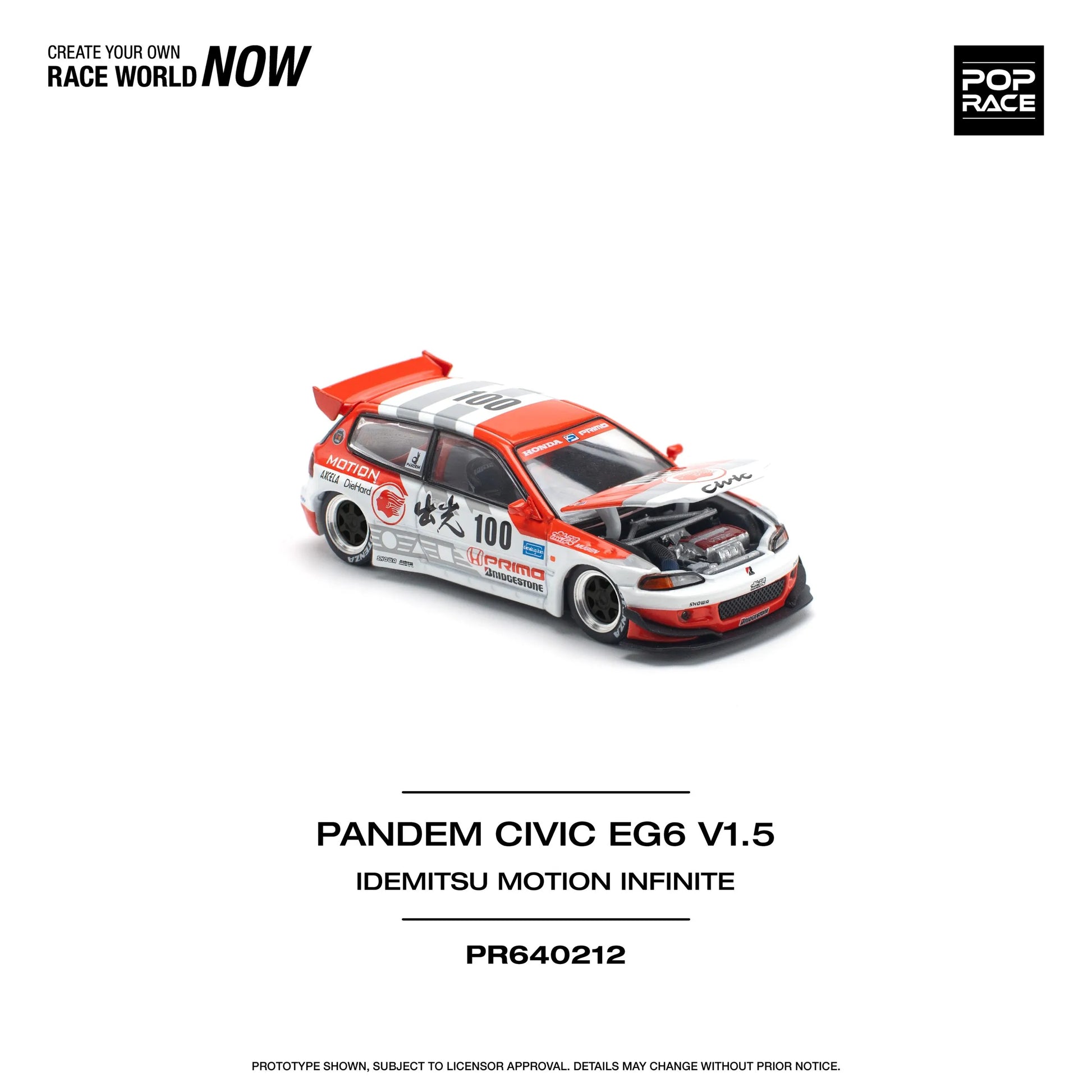 Pop Race Honda Civic EG6 Pandem v1.5 open hood showing engine detail
