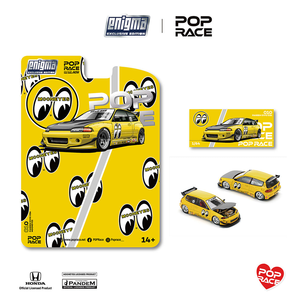 Pop Race Honda Civic EG6 Pandem Rocket Bunny Mooneyes Enigma Exclusive box front 1:64 diecast