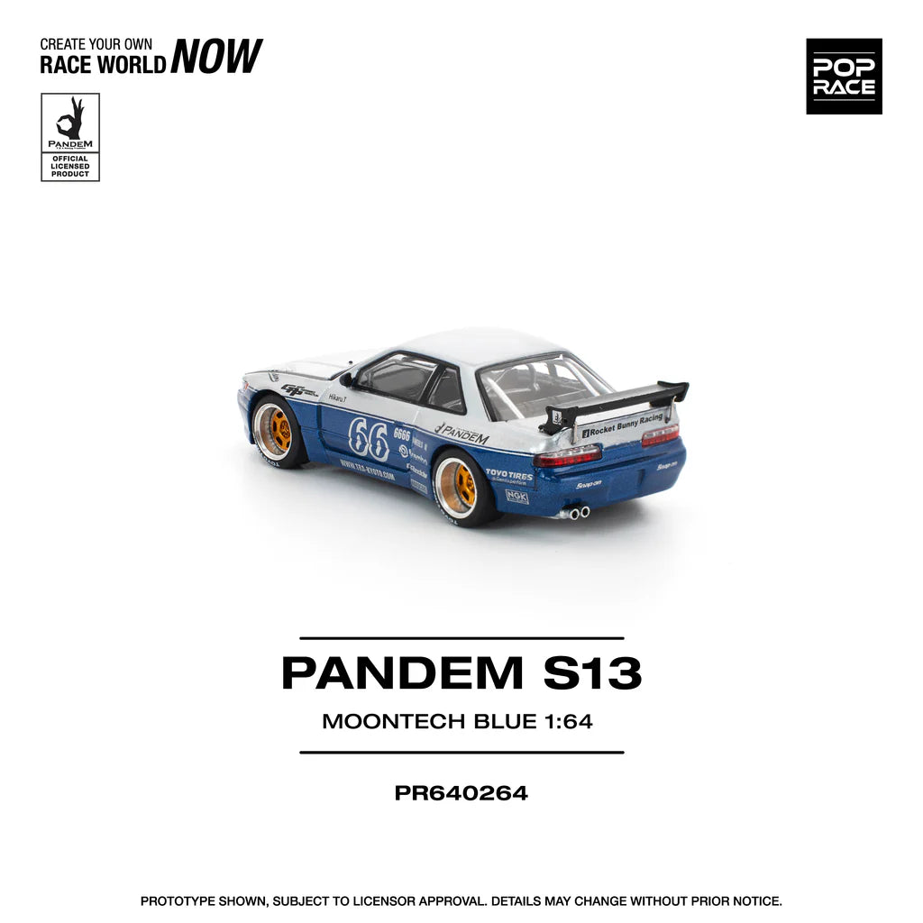 Nissan Silvia S13 Pandem Moontech Blue Silver rear angle Pop Race diecast