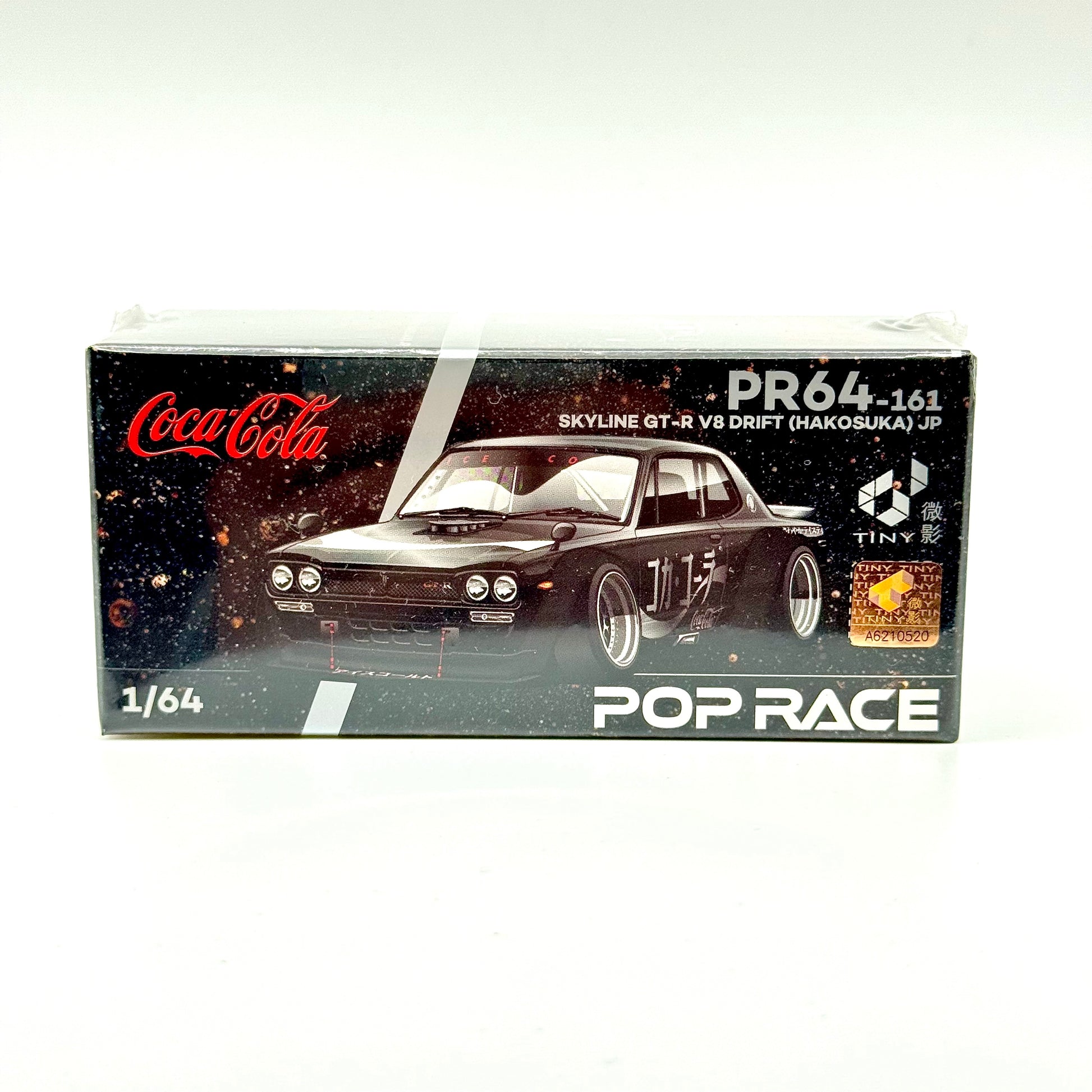 Pop Race Nissan Skyline GT-R Hakosuka V8 Drift Coca-Cola Chrome Black box front 1:64 diecast model car