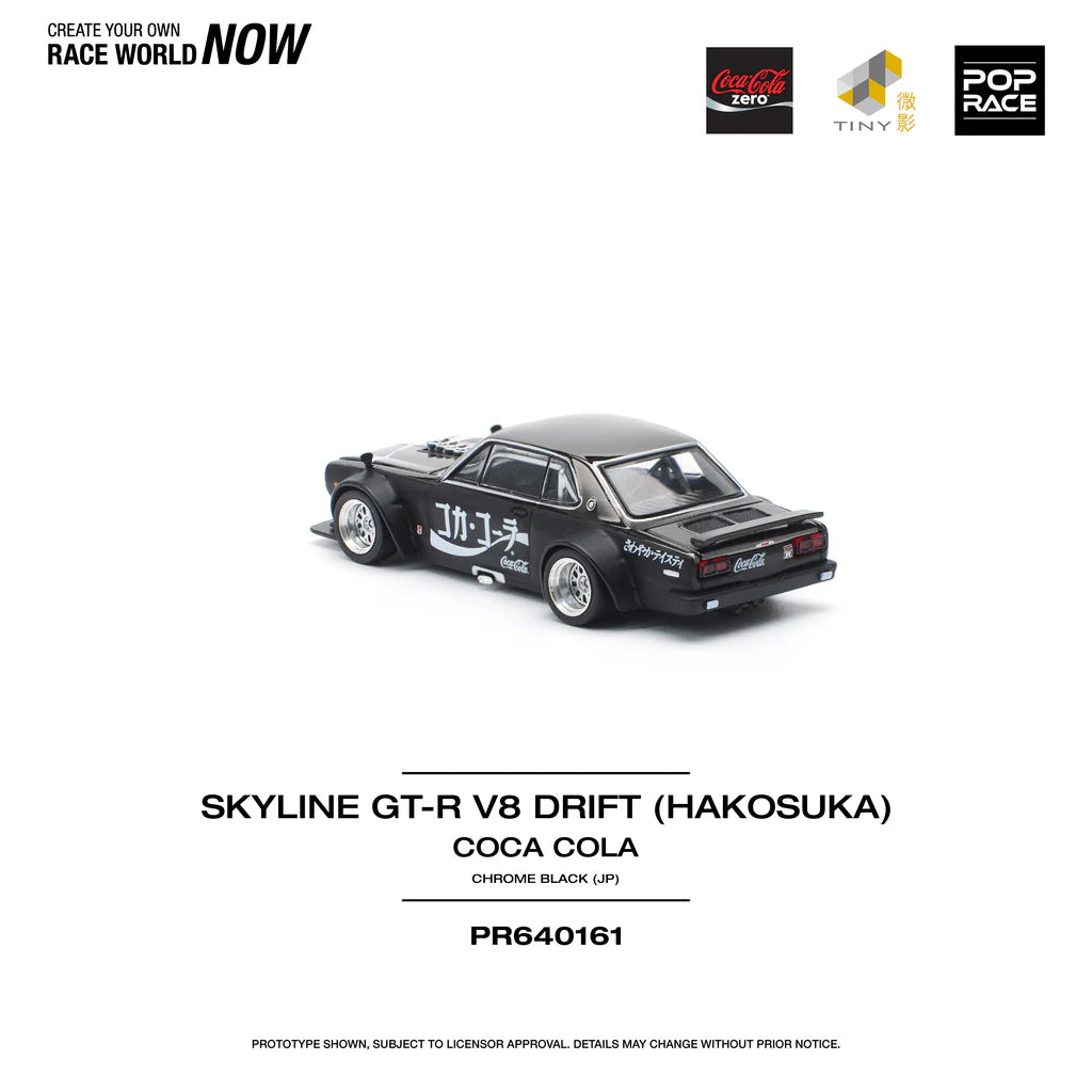 Nissan Skyline Hakosuka V8 Drift Coca-Cola Chrome Black rear detail close up Pop Race diecast