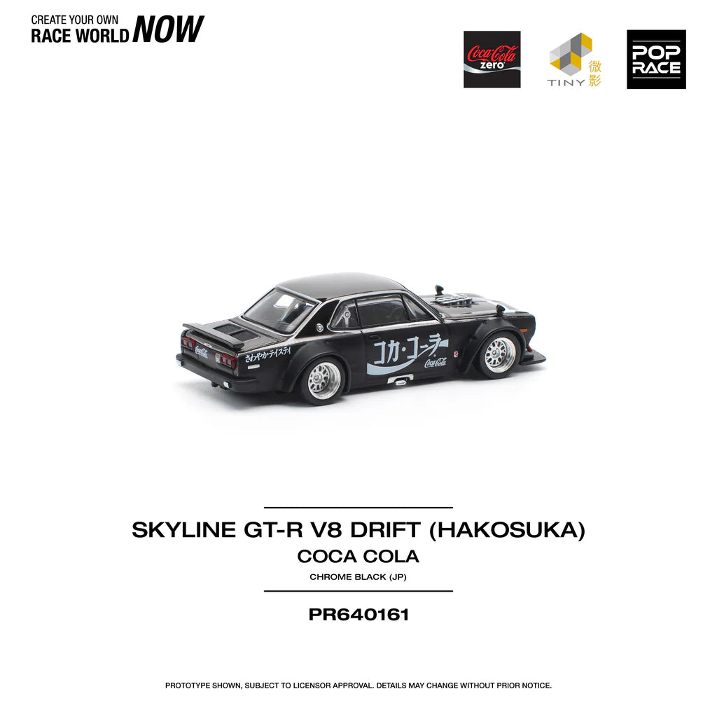 Nissan Skyline Hakosuka V8 Drift Coca-Cola Chrome Black rear detail close up Pop Race diecast