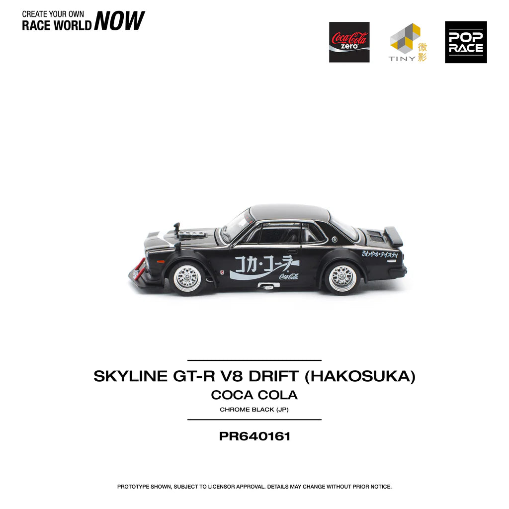 Nissan Skyline Hakosuka V8 Drift Coca-Cola Chrome Black side profile low angle wide stance diecast