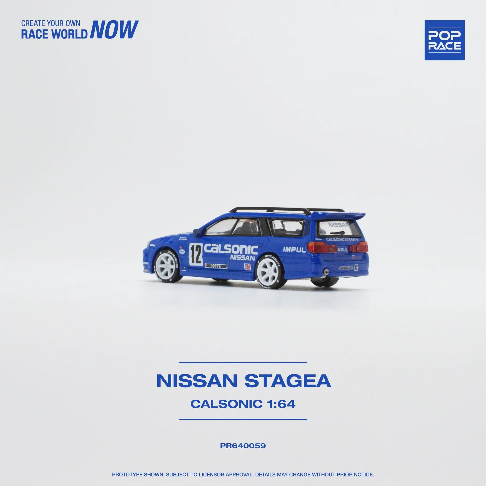 Nissan Stagea R34 Calsonic 1:64 rear three-quarter view